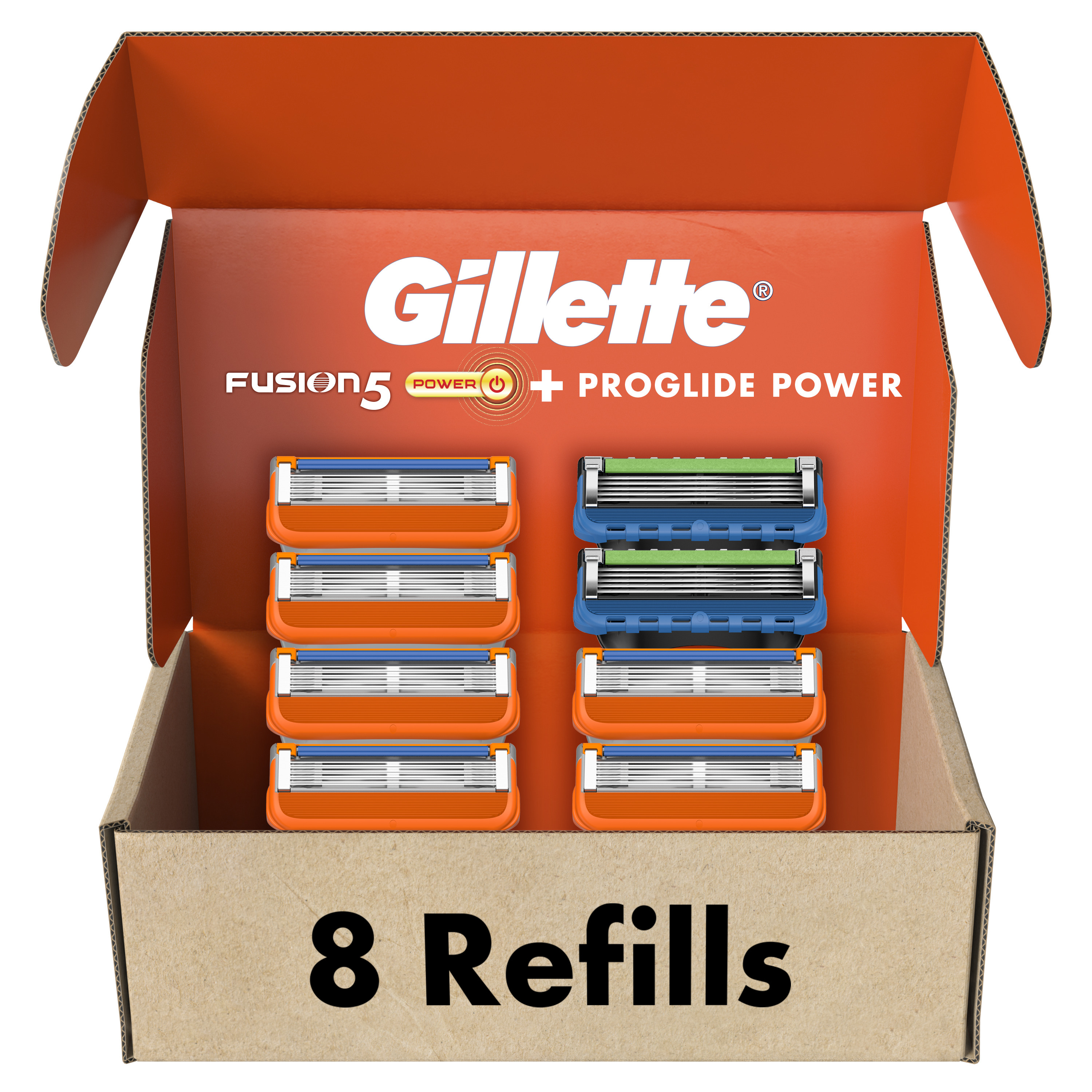 Gillette Men's Razor Blade Refills, 6 Fusion5 Cartridges, 2 Pro Glide Power Cartridges Gillette