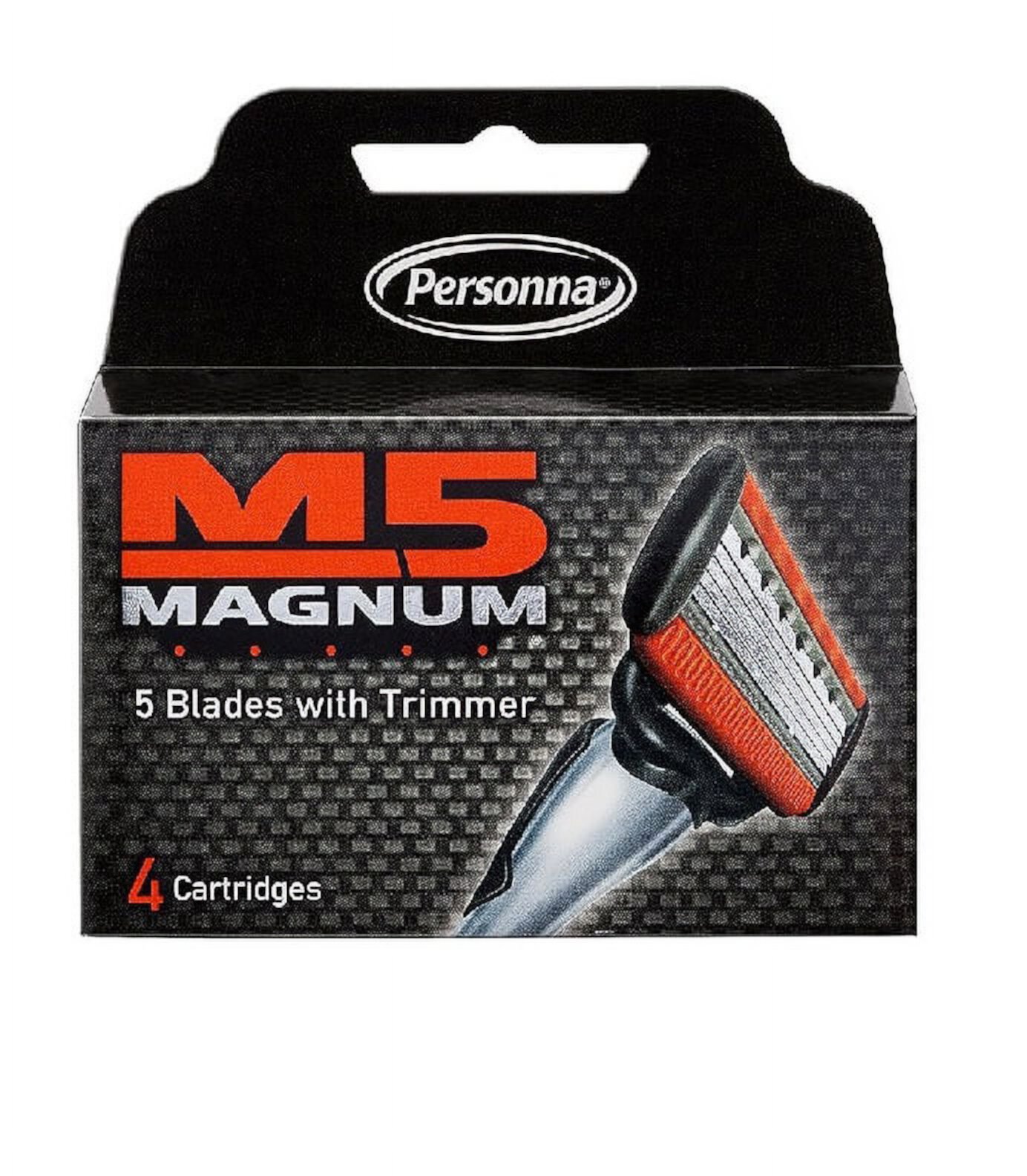 Personna M5 Magnum 5 Refill Razor Blade Cartridges, 4 ct. (Pack of 1) + 3 Count Eyebrow Trimmer Personna