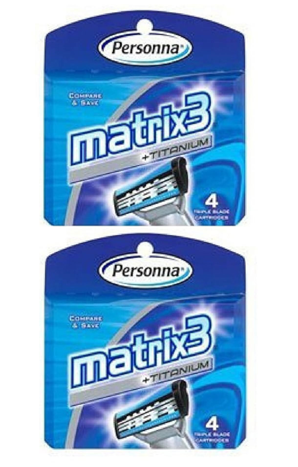 Personna Matrix3 Titanium Triple Blade Refill Cartridge Blades, 4 Ct. (Pack of 2) Personna