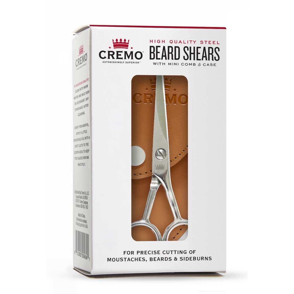 Cremo Men's Beard Shears, Perfect for Mustache & Beard Trimming, Brown, All Hair Types, 1 Ct Cremo