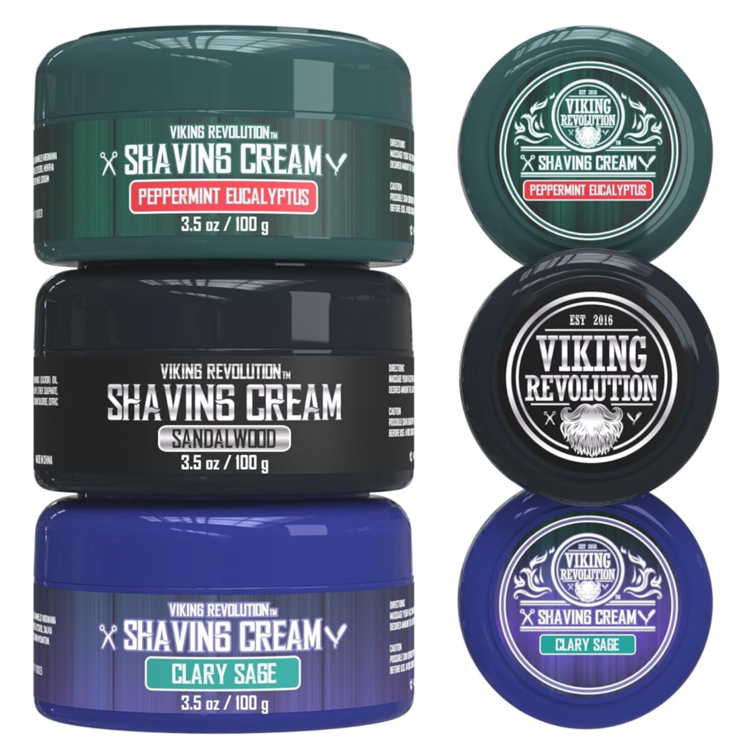 Viking Revolution - Luxury Shaving Cream (Крем) for Men - Sandalwood, Peppermint & Eucalyptus, Clary Sage - 3 Pack, 3.5oz Viking Revolution