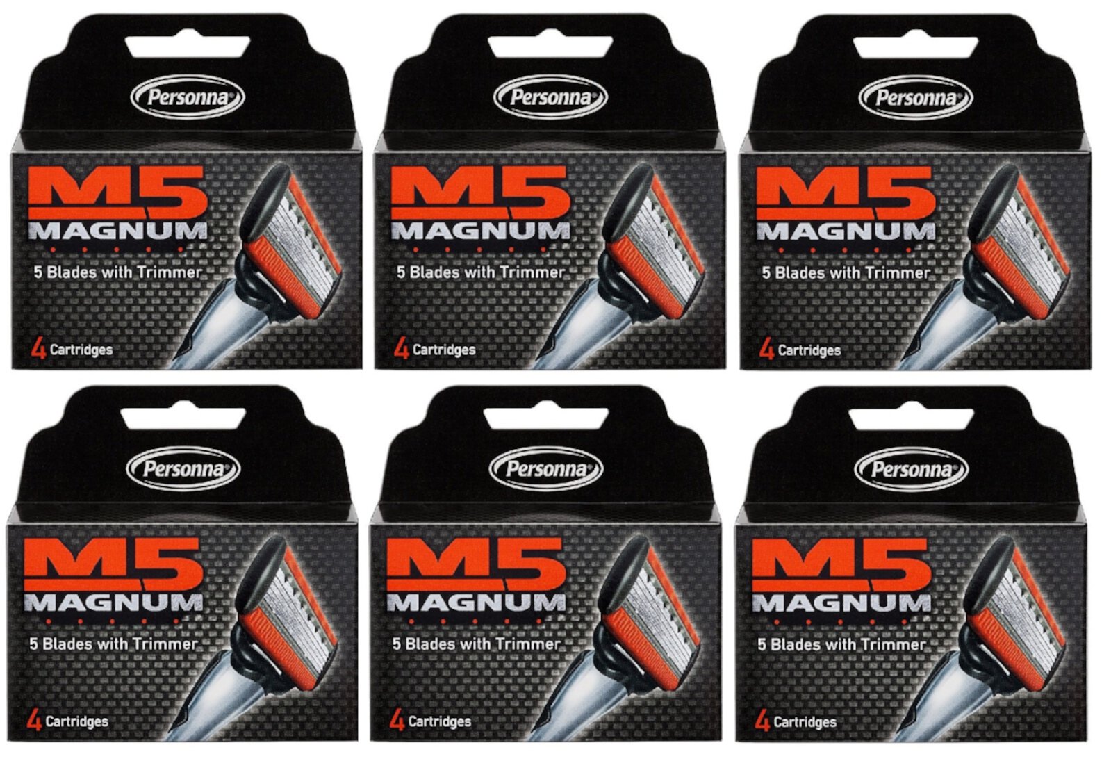 Personna M5 Magnum 5  Refill Razor Blade Cartridges, 4 ct. (Pack of 6) Personna