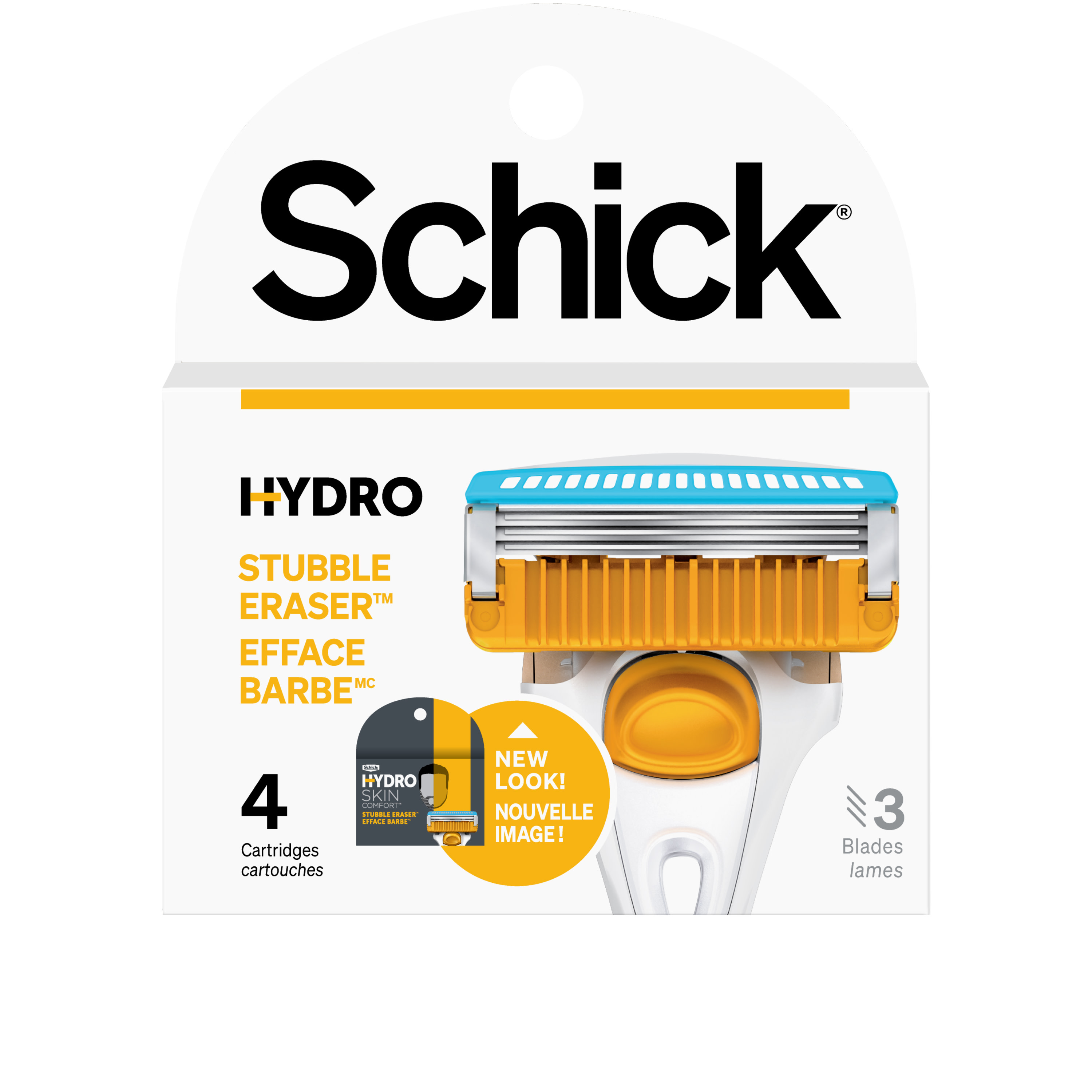 Schick Hydro Skin Comfort Stubble Eraser Men's Razor Cartridge Refills, 4 Ct, Comfortably Shaves Up To 10 Days Of Stubble, Easy Rinse Design Schick