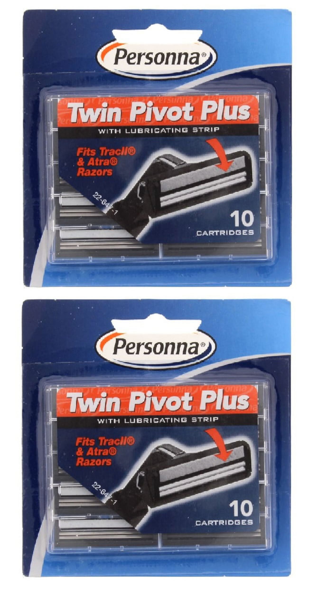 Personna Twin Pivot Plus Refill Blade Cartridges w/ Lubricating Strip for Atra & Trac II Razors 10 ct. (Pack of 2) Personna