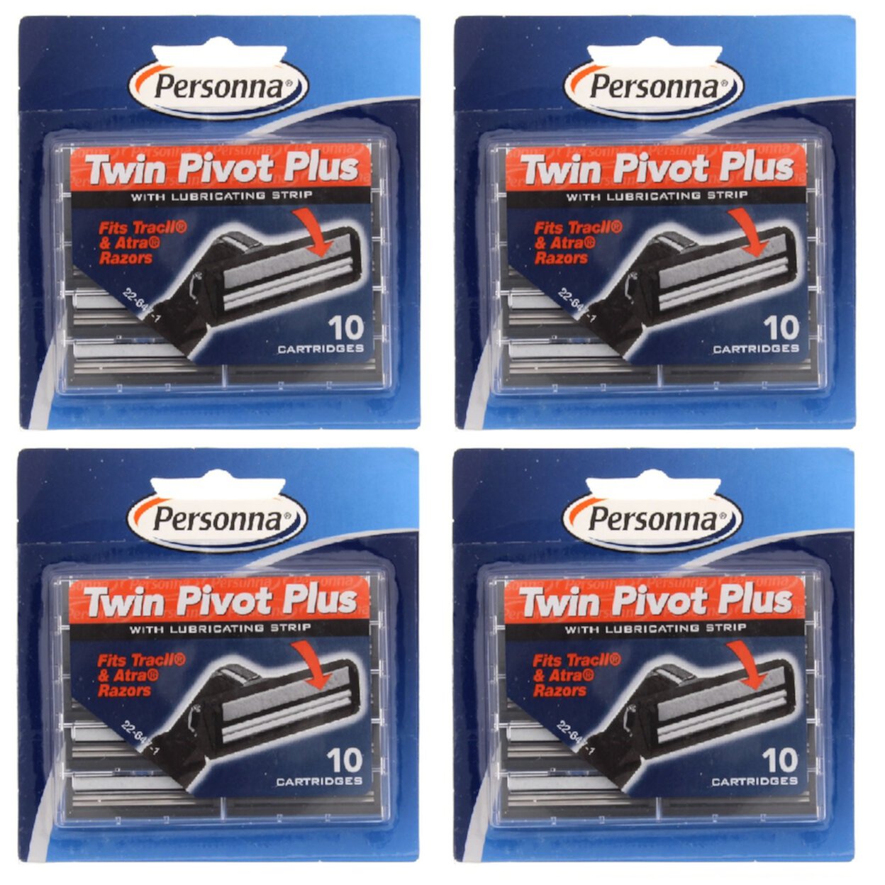 Personna Twin Pivot Plus Refill Blade Cartridges w/ Lubricating Strip for Atra & Trac II Razors 10 ct. (Pack of 4) Personna