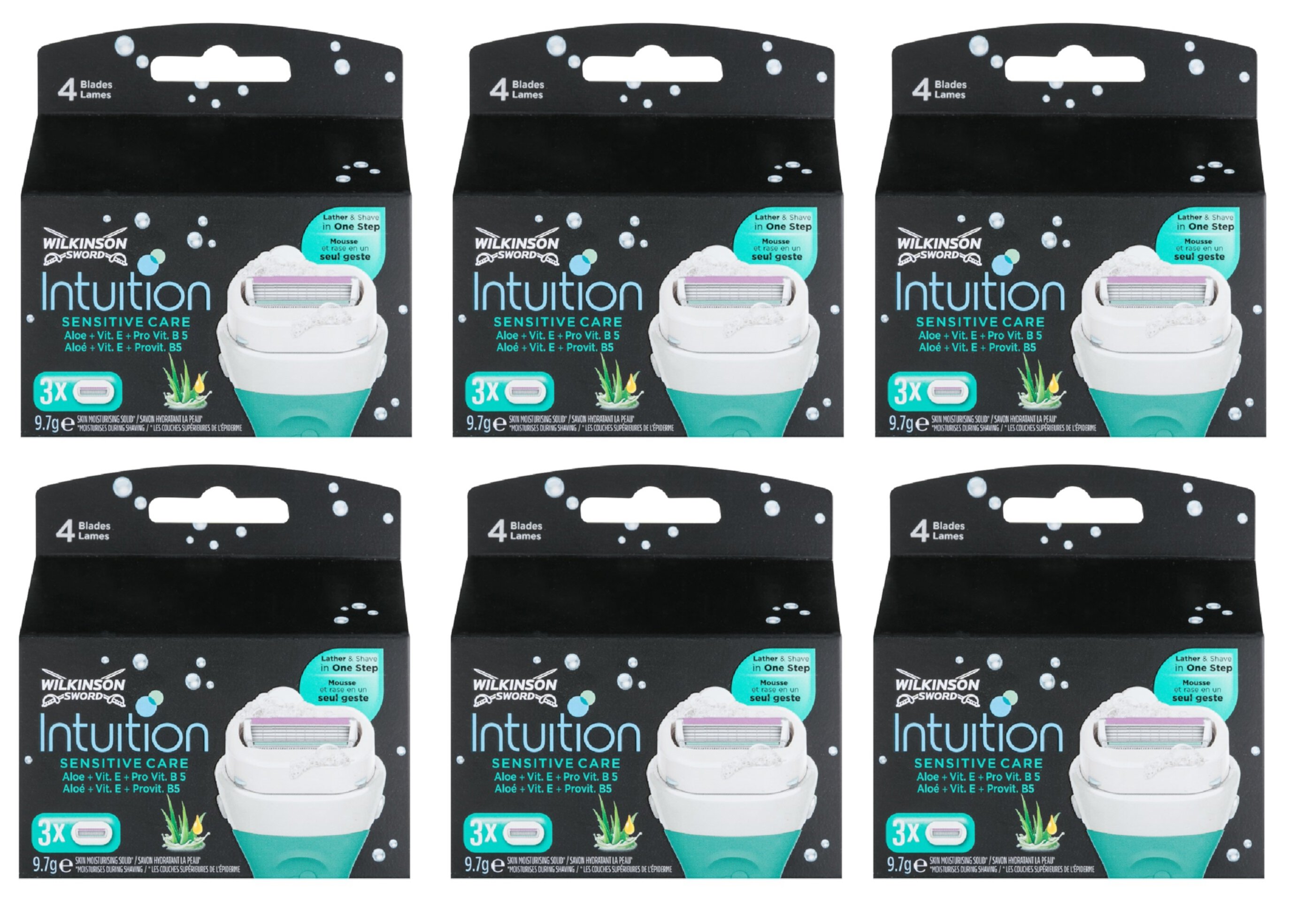 Wilkinson by Schick Intuition Sensitive Care, Aloe and Vitamin E, Refill Razor Blade Cartridges, 3 Count (Pack of 6) Wilkinson Sword