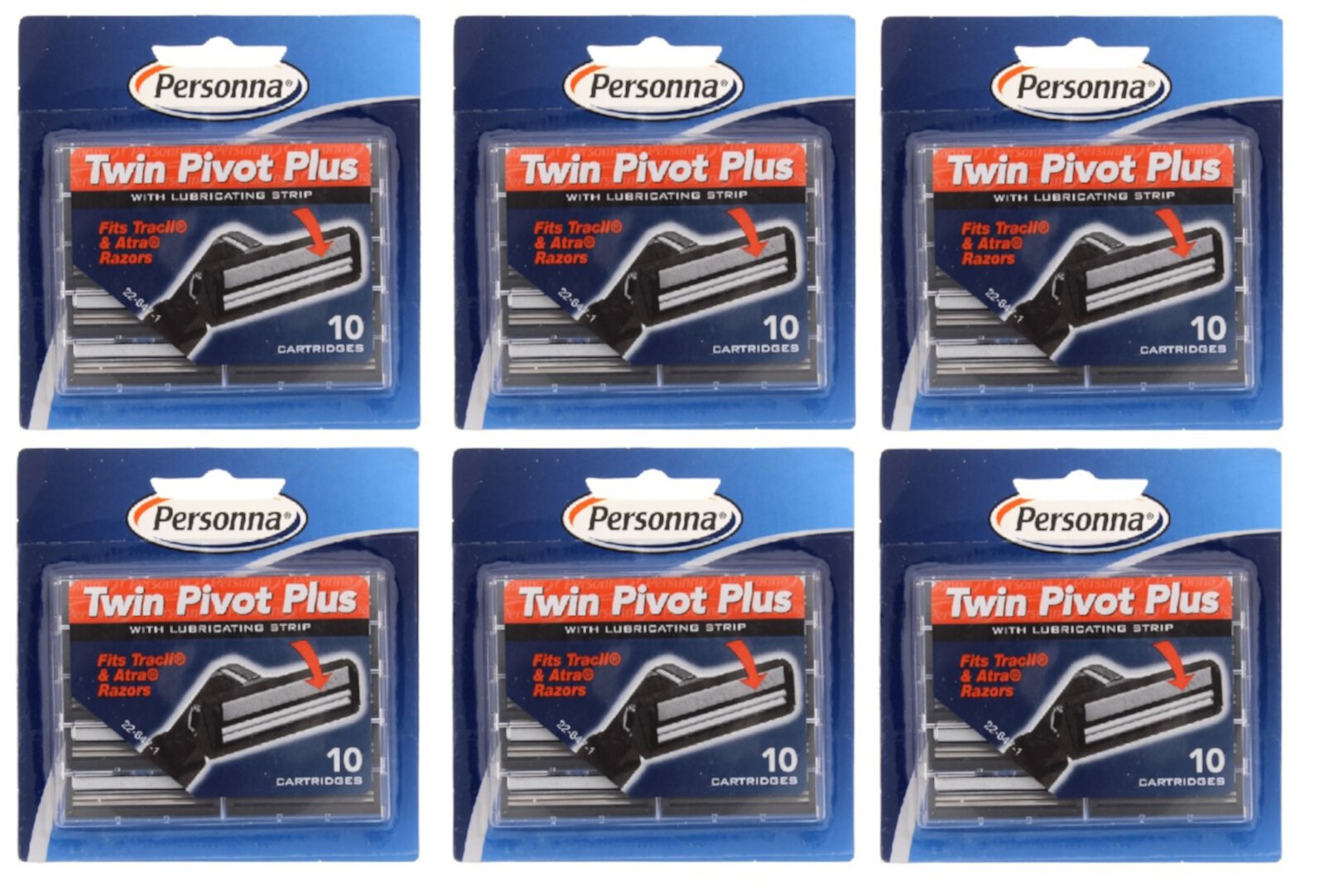 Personna Twin Pivot Plus Refill Blade Cartridges w/ Lubricating Strip for Atra & Trac II Razors 10 ct. (Pack of 6) Personna