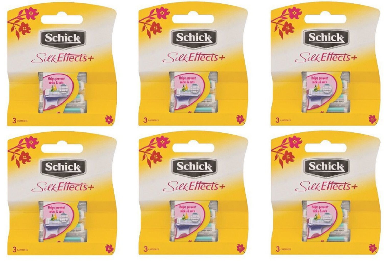 Schick Silk Effects+ Plus Refill Cartridges, 3 Count (Pack of 6) Schick