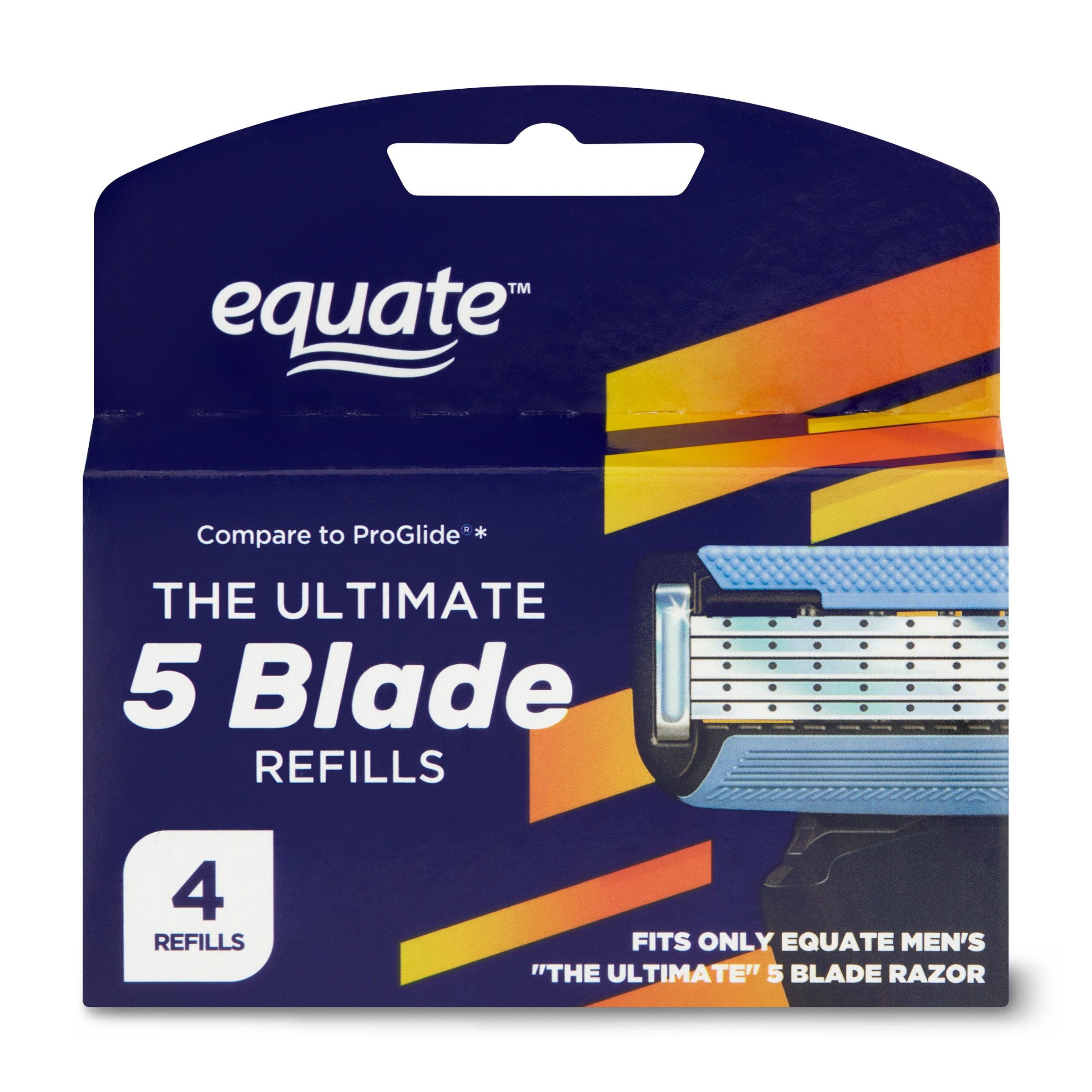 Equate Men's 5 Blade Razor Blade Refills, 4 Ct Equate