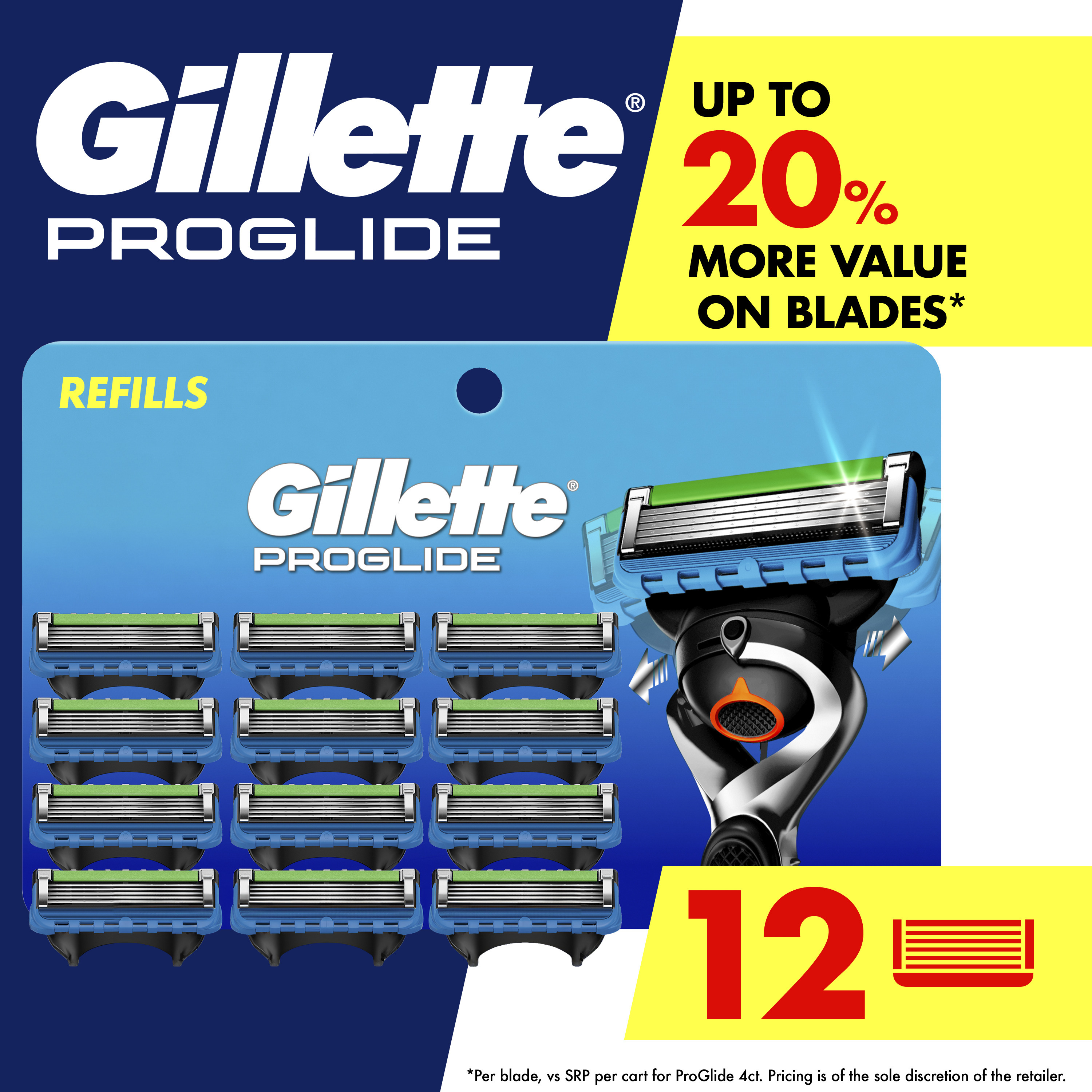 Лезвия для мужской бритвы Pro Glide, 12 сменных лезвий, синяя упаковка Gillette