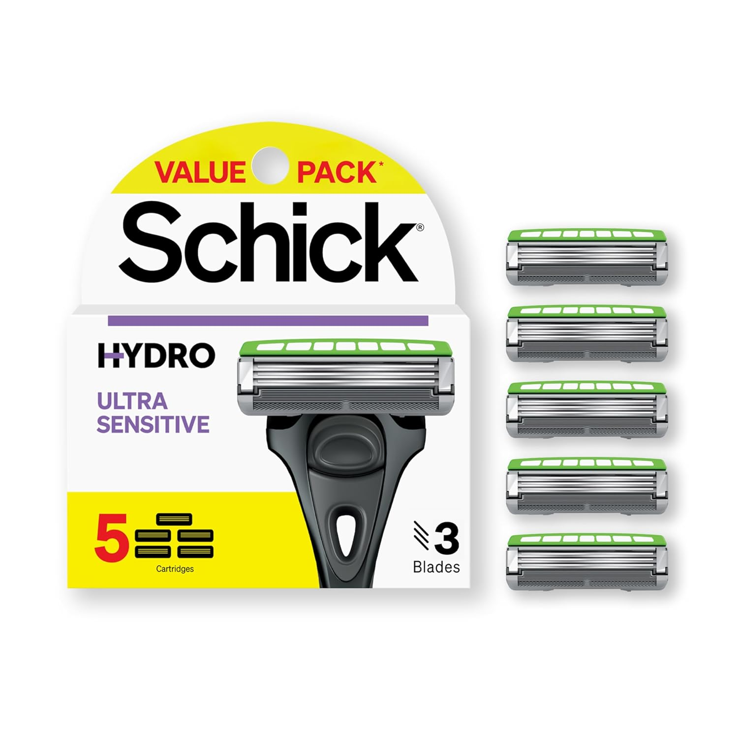 Schick Hydro3 Skin Comfort Slim Head Sensitive Refill Cartridges, 5 ct Schick