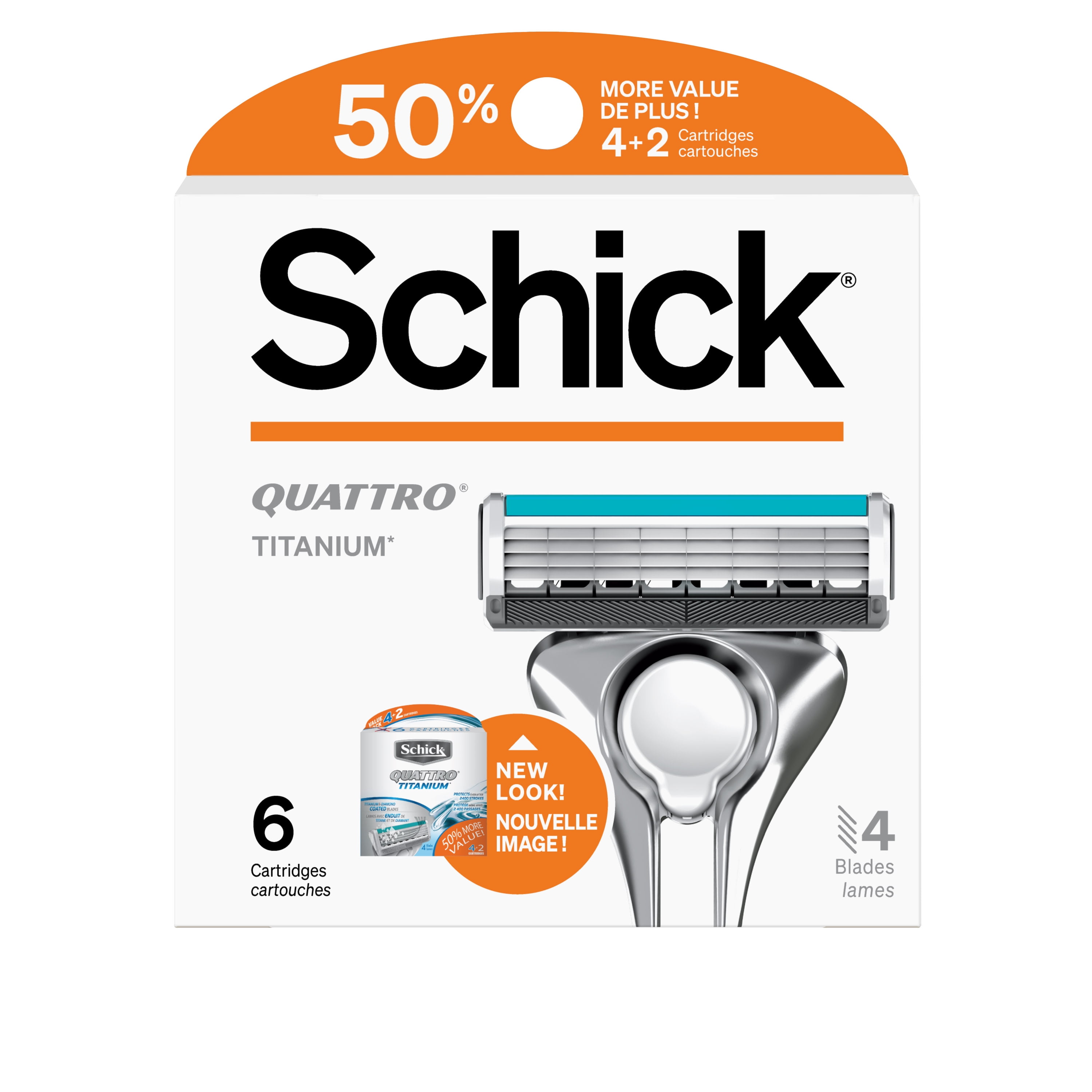 (2 pack) Schick Quattro Titanium Men's Razor Blade Refills, 6 Ct Schick