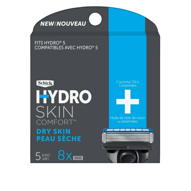 Schick Hydro 5-Blade Skin Comfort Dry Skin Men's Razor Blade Refill, 8 Ct, Mens Razor, Specially Formulated For Dry Skin Schick