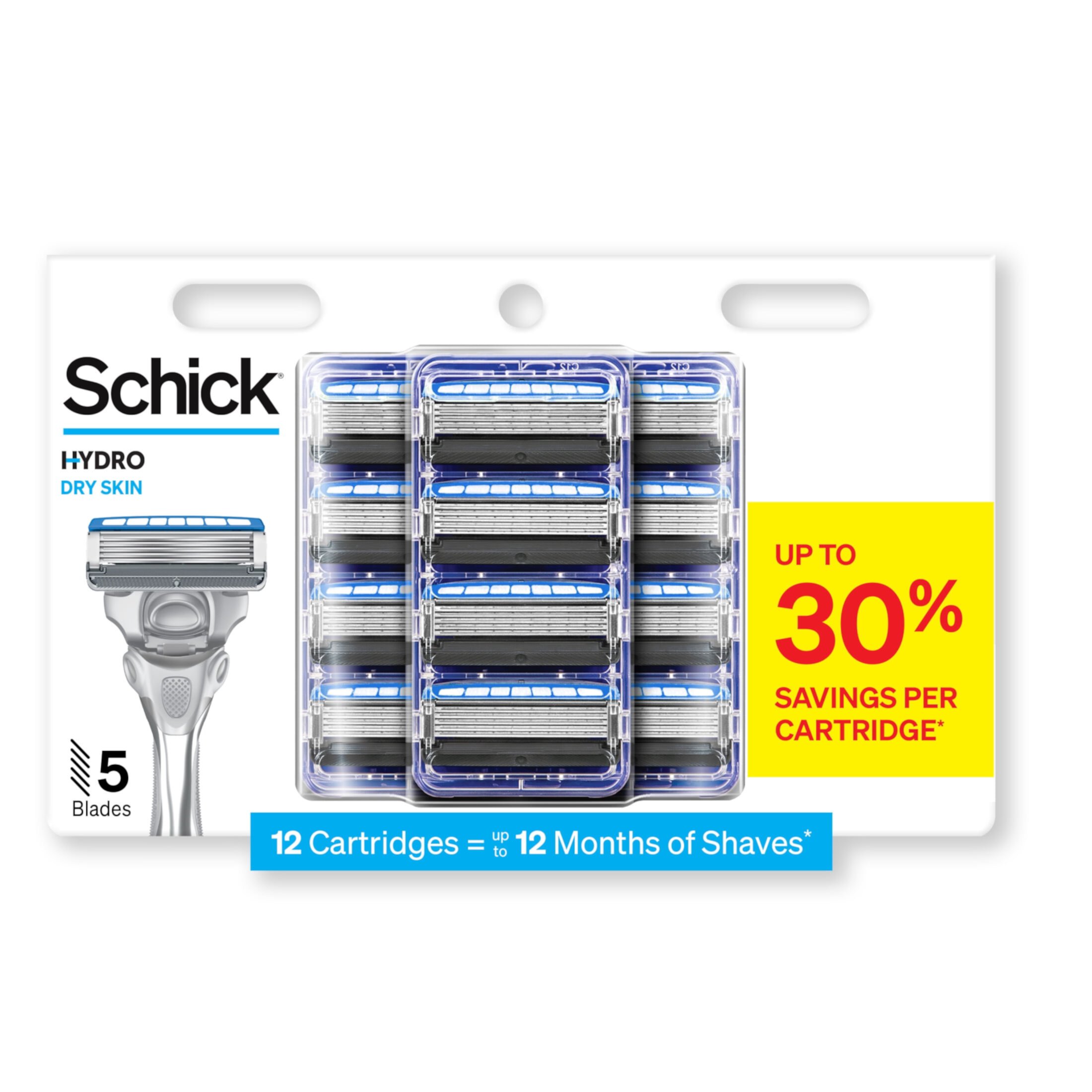 Schick Hydro 5-Blade Skin Comfort Dry Skin Men's Razor Blade Refill, 12 Ct, Mens Razor, Specially Formulated For Dry Skin Schick