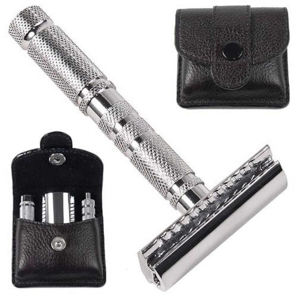 Parker 4 Piece Travel Safety Razor & Leather Case - A great Travel Safety Razor Parker Safety Razor