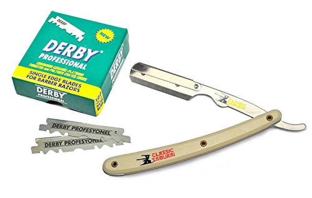 Classic Samurai Stainless Steel Professional Barber Straight Razor with 100 Derby Blades (Cream) Classic Samurai