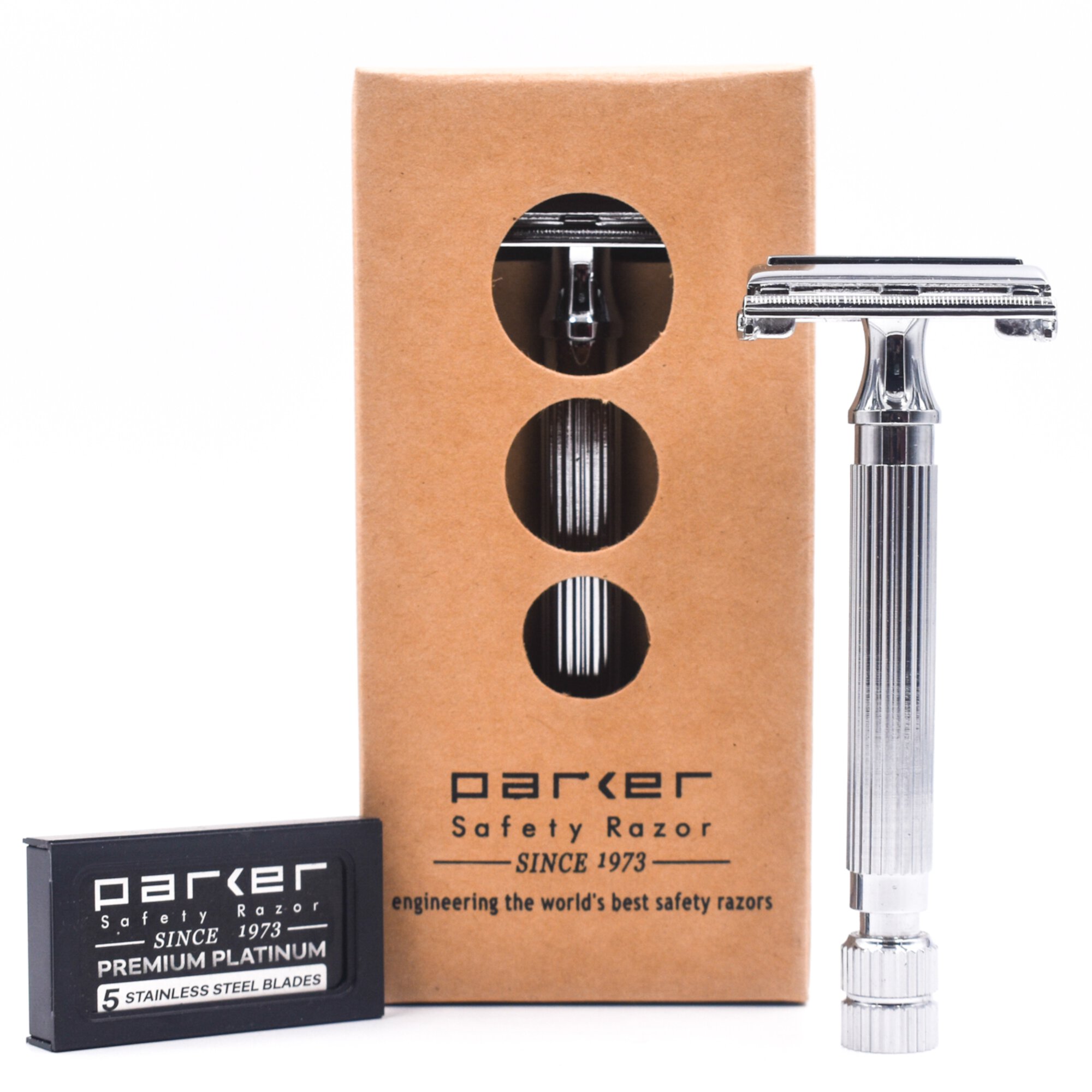 Parker Safety Razor 82R Heavyweight Butterfly Razor with Brass Handle–5 Parker Razor Blades Included Parker Safety Razor