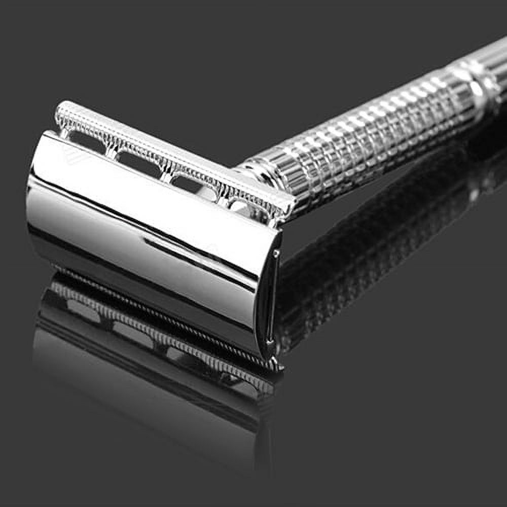 HES Men's Traditional Double-Edge Blade Safety Razor Hair Beard Silver Manual Shaver HES