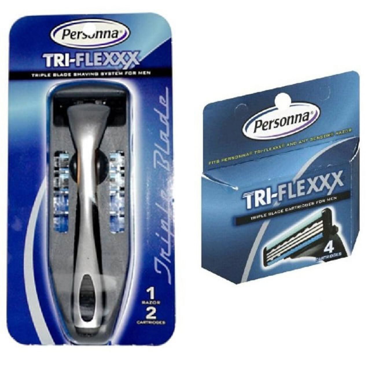 Men's Personna Tri-Flexxx Razor Blade Handle w/ 2 cartridges + Personna Tri-flexxx Triple Blade Refill Cartridges for Men 4 ct. Personna