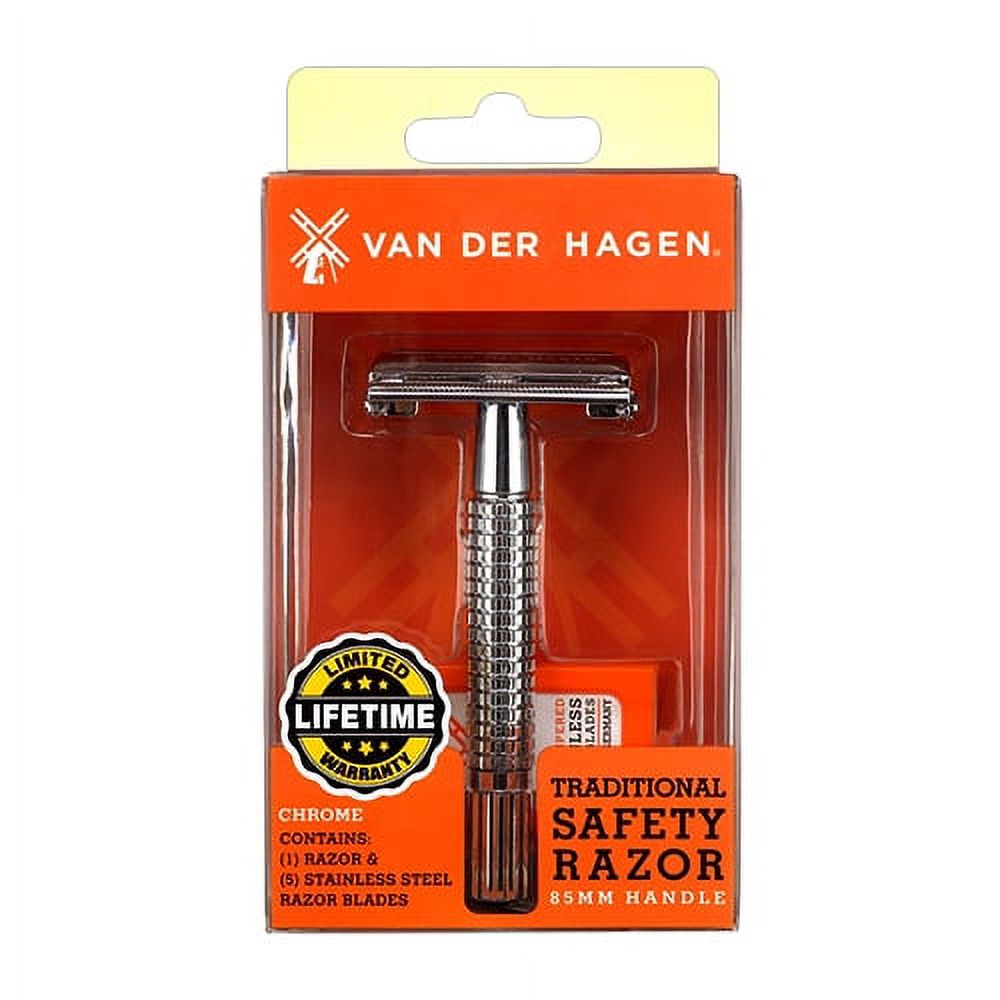 Van Der Hagen Safety Razor With 5 Steel Blades, 1 Ea, 2 Pack Van Der Hagen