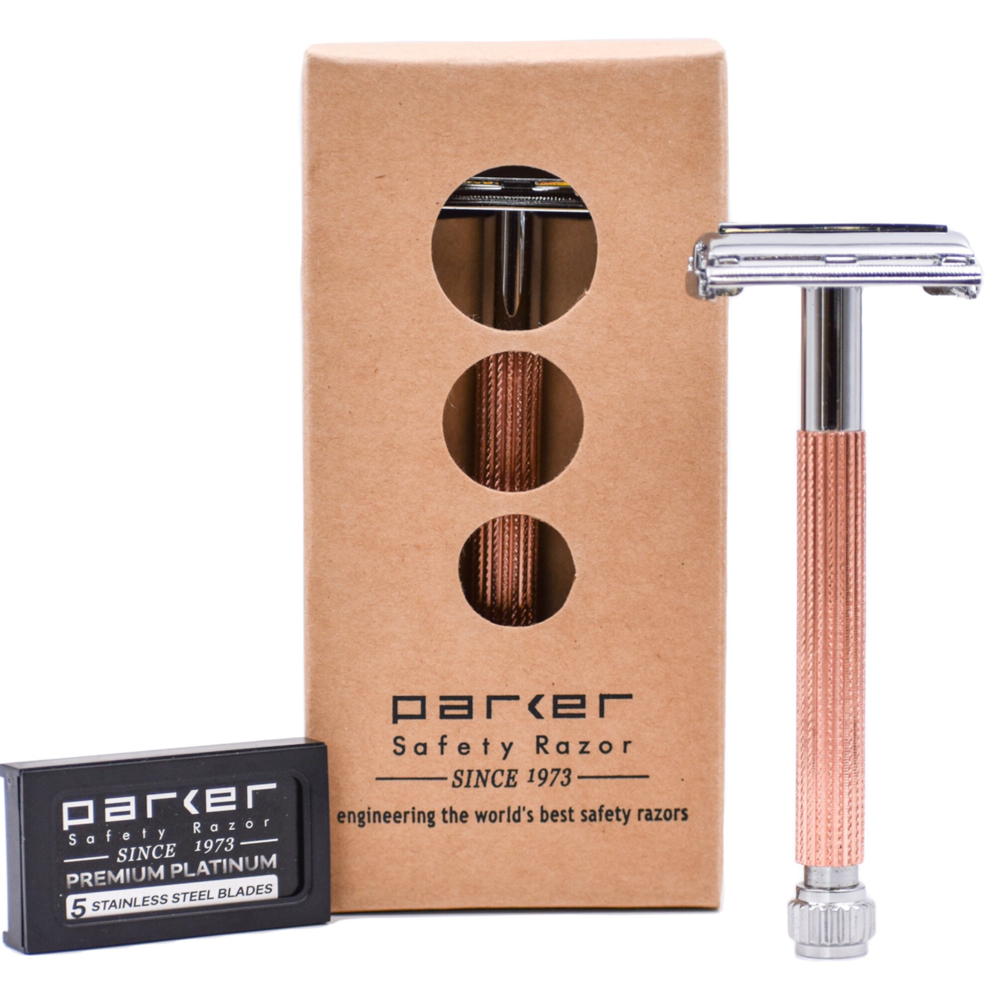 Parker Safety Razor 29L Double Edge Butterfly Open Double Edge Safety Razor and 5 Blades - Rose Gold Parker Safety Razor