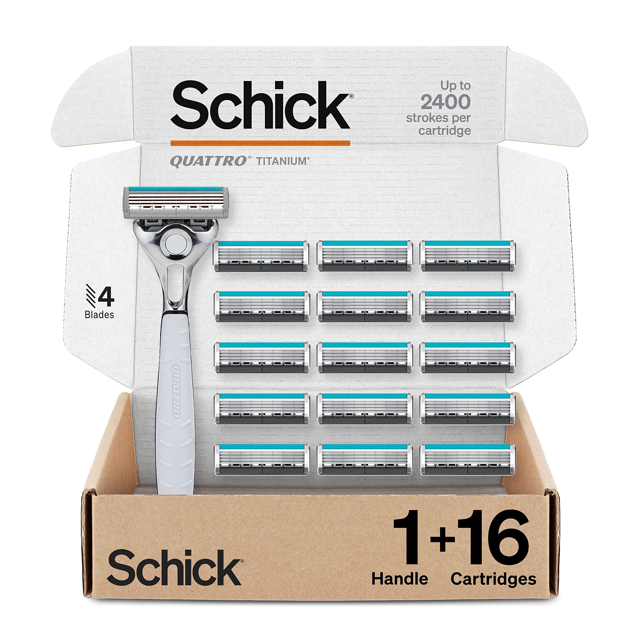 Schick Quattro Titanium Razor With 16 Refill Blades (Packaging May Vary) Schick