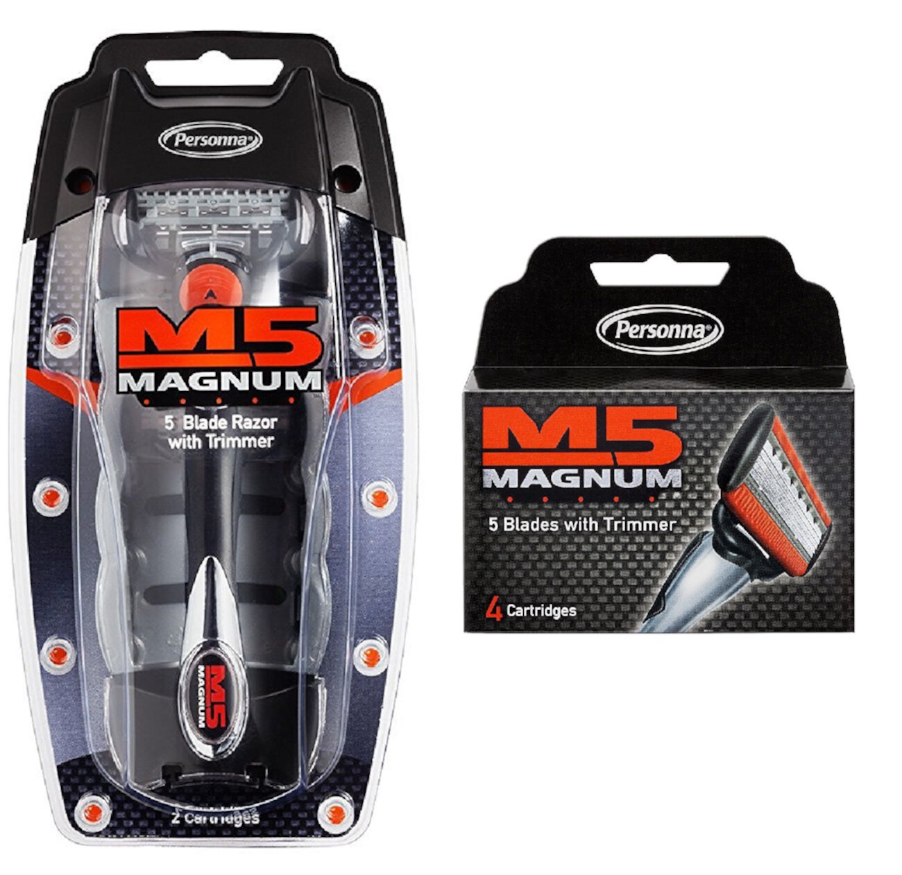 Personna M5 Magnum 5 Razor with Trimmer + M5 Magnum 5 Refill Razor Blade Cartridges, 4 ct. + LA Cross Manicure 74858 Personna