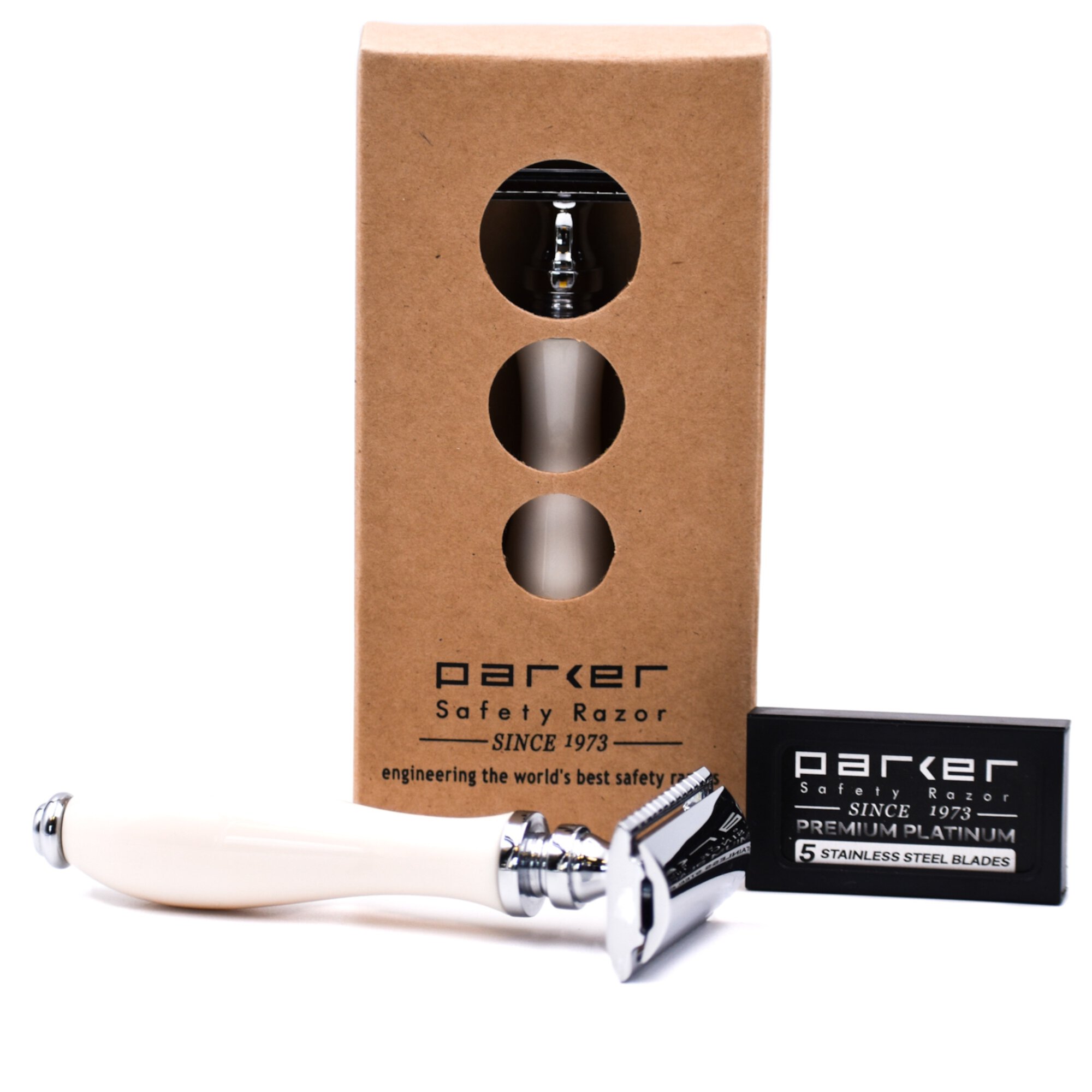 Parker Safety Razor 111W - Faux Porcelain (White) Double Edge Safety Razor & 5 Parker Premium Blades Parker Safety Razor