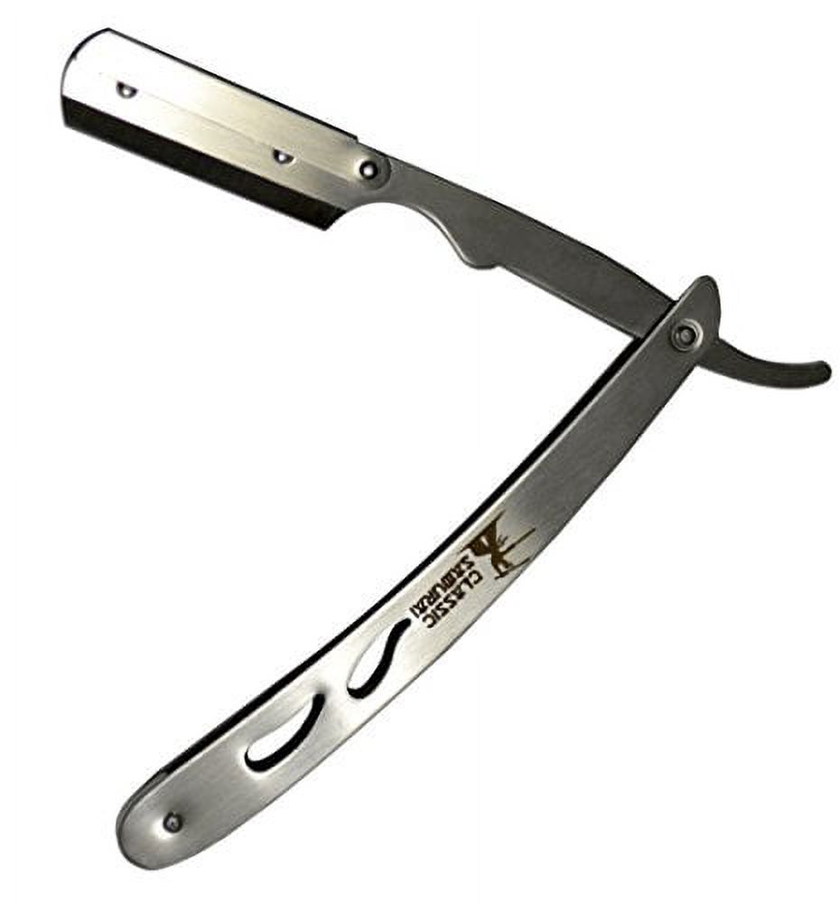 Classic Samurai CS-102 Stainless Steel Professional Barber Straight Edge Razor with 100 Derby Single Edge Razor Blades Classic Samurai