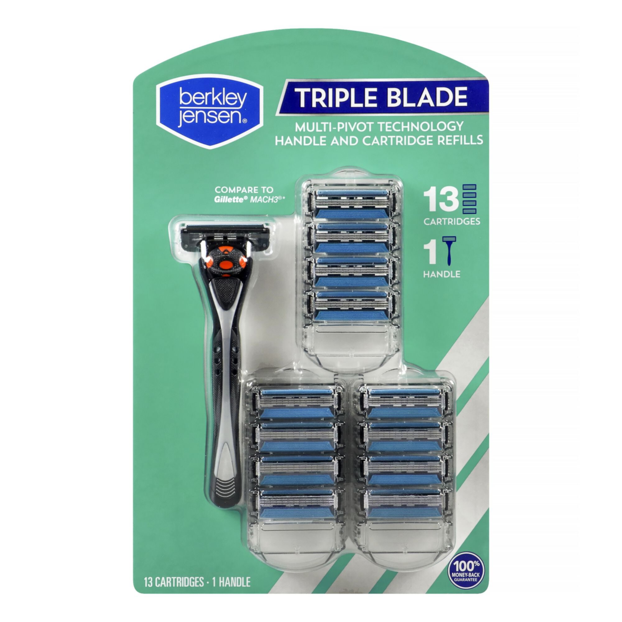 Berkley Jensen Men's Triple Blade Shaving System Handle with 13 Refills Berkley jensen