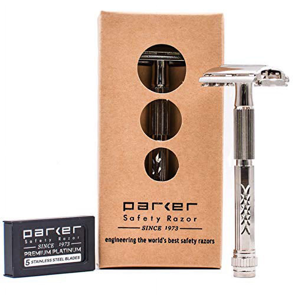 Parker Safety Razor, Model 60R Safety Razor and 5 Parker Platinum Razor Blades Parker Safety Razor