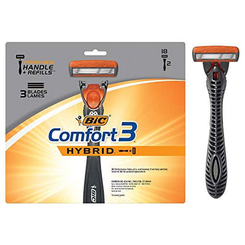 BIC Comfort 3 Hybrid Men's 3-Blade Disposable Razor, 2 Handles and 18 Cartridges BIC