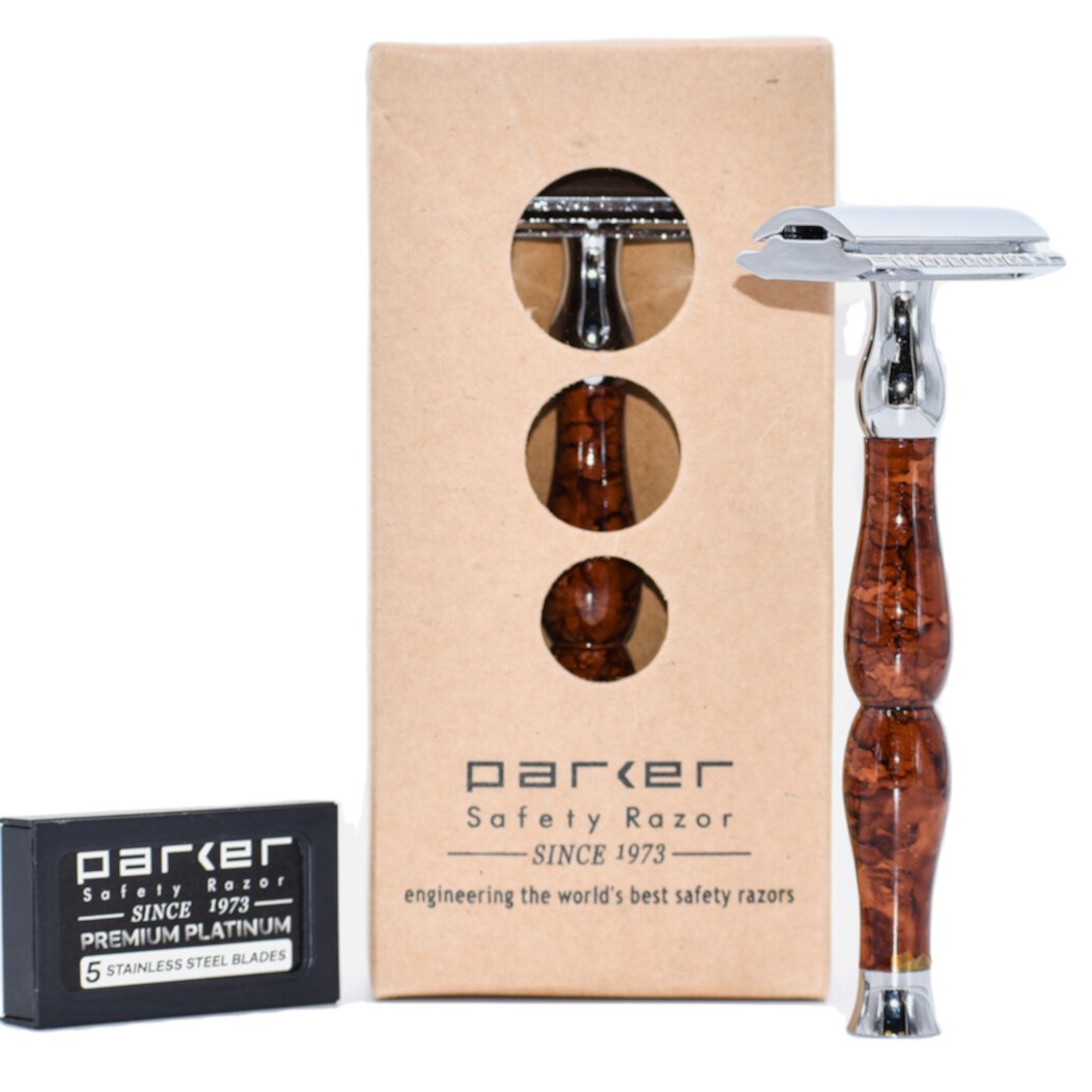 Parker Safety Razor,  45R Heavyweight Double Edge Safety Razor & 5 Parker Premium Platinum Razor Blades Parker Safety Razor