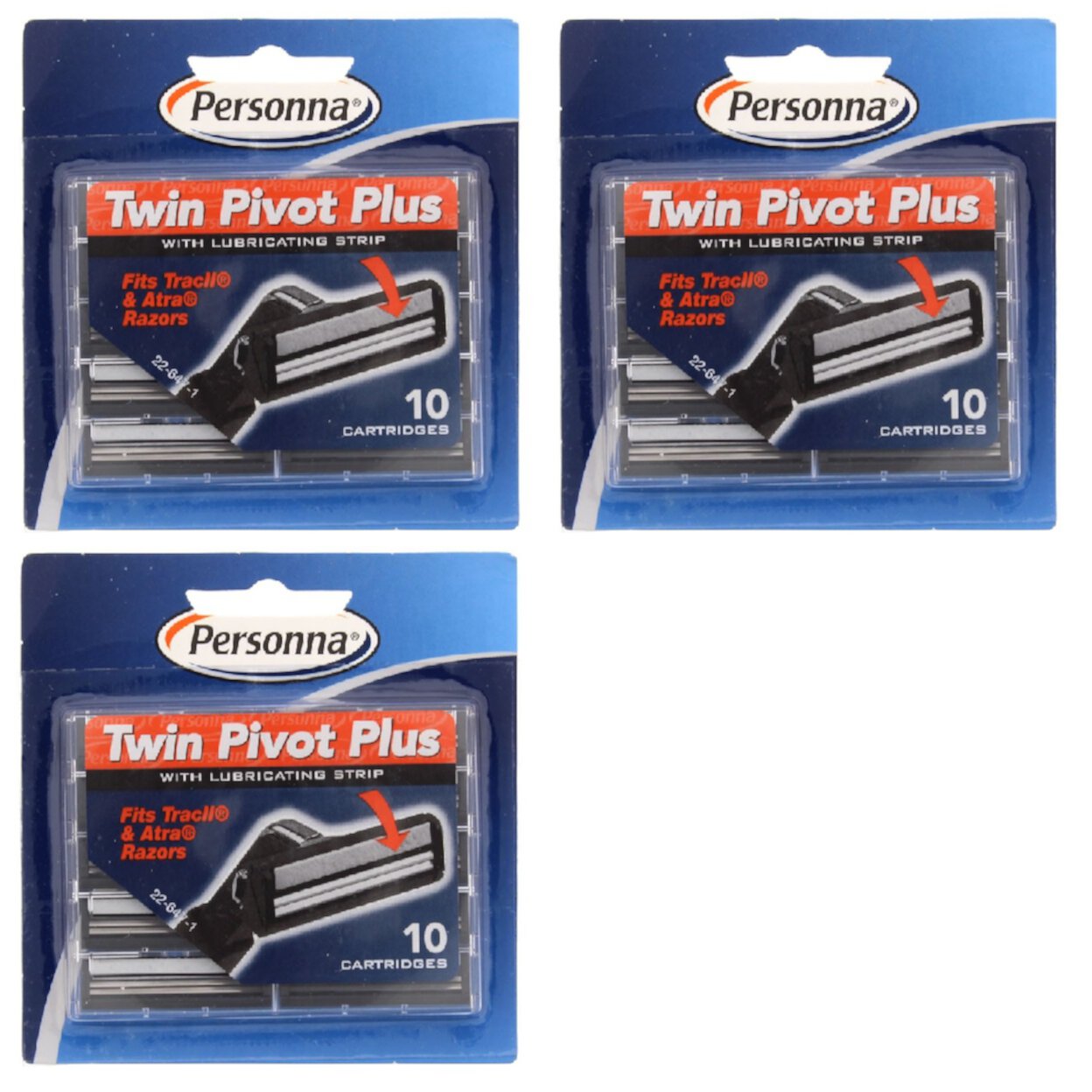 Personna Twin Pivot Plus Refill Blade Cartridges w/ Lubricating Strip for Atra & Trac II Razors 10 ct. (Pack of 3) + Eyebrow Ruler Personna