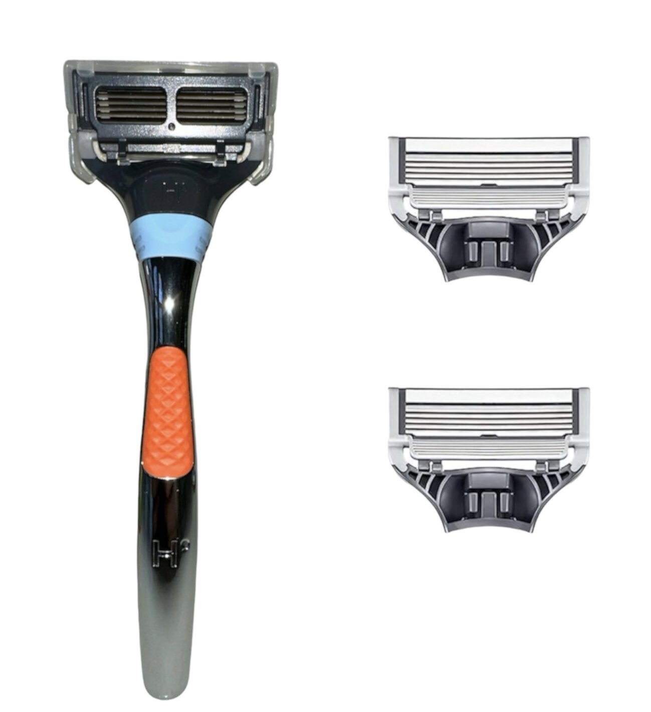 Harry's Razors for Men - Chrome Razor Handle | 5 Blade Razor with Lubricating Strip & Precision Trimmer, 3 Cartridges/ ORANGE Harry's