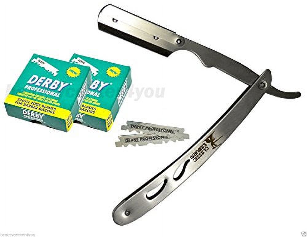 Classic Samurai CS-102 Stainless Steel Professional Barber Straight Edge Razor with 200 Derby Single Edge Razor Blades Classic Samurai