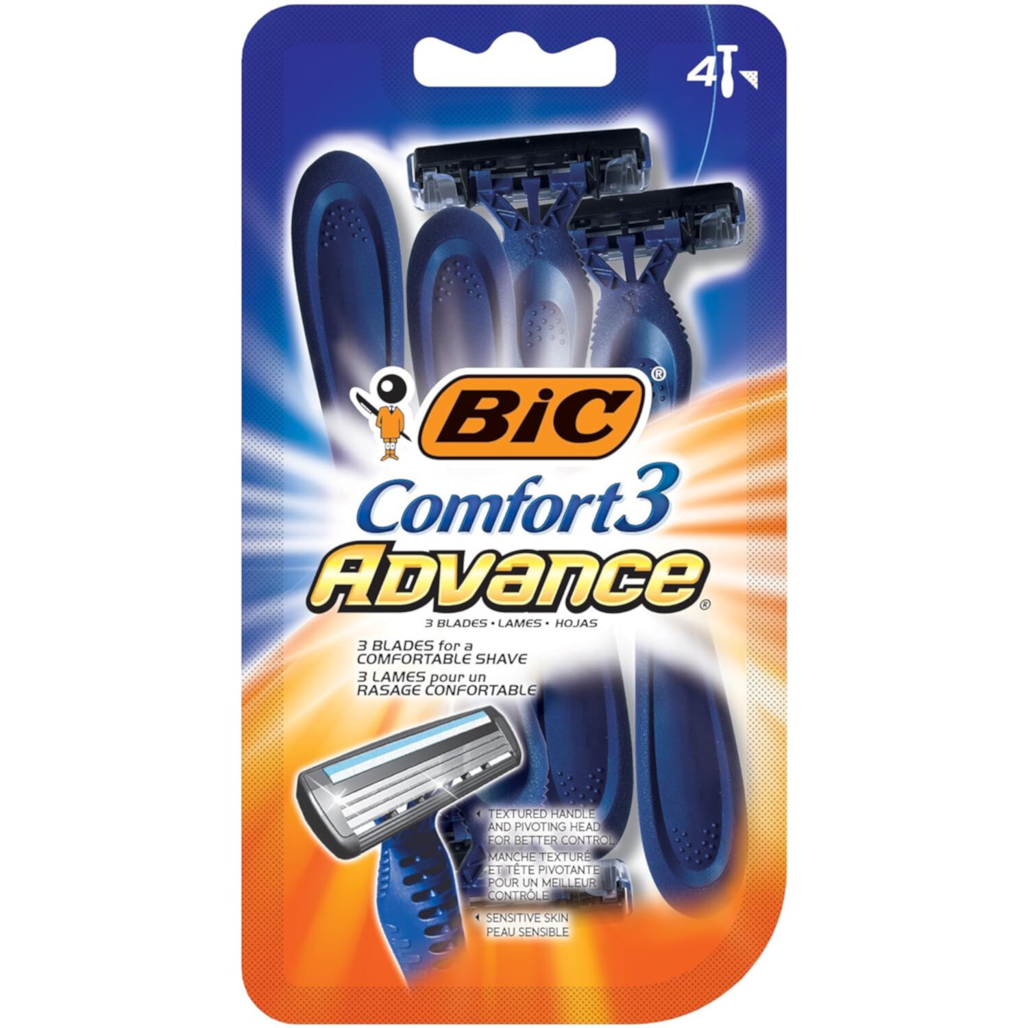 BIC Comfort 3 Advance Disposable Razors for Men for an Ultra-Soothing, Comfortable Shave, 4-count Packs of Disposable Razors With 3 Blades BIC