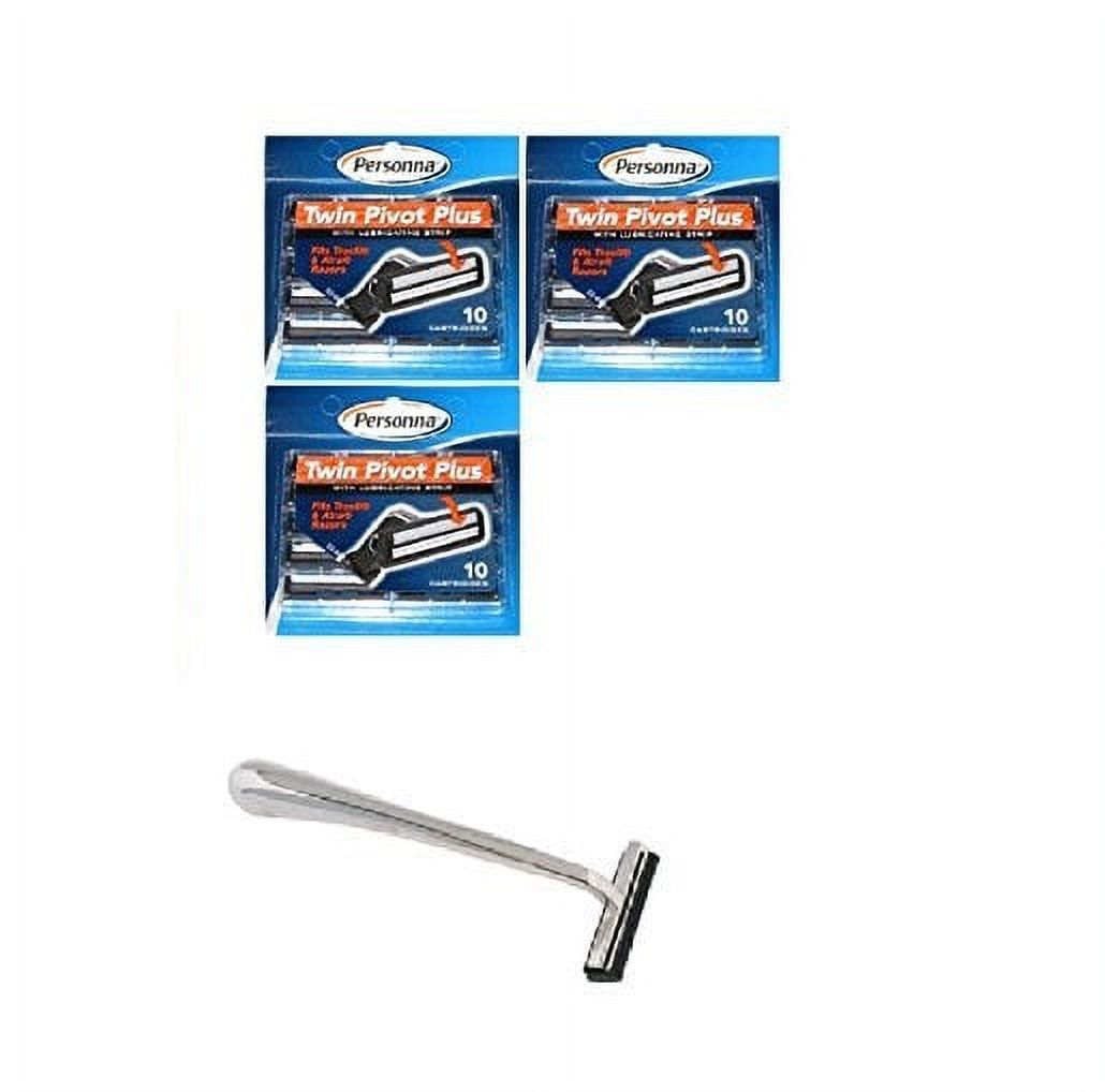 Trac II Chrome Handle + Personna Twin Pivot Plus Razor Cartridges w/ Lubricating Strip for Atra & Trac II Razors 10 ct. (Pack of 3) + Schick Slim Twin ST for Sensitive Skin Personna