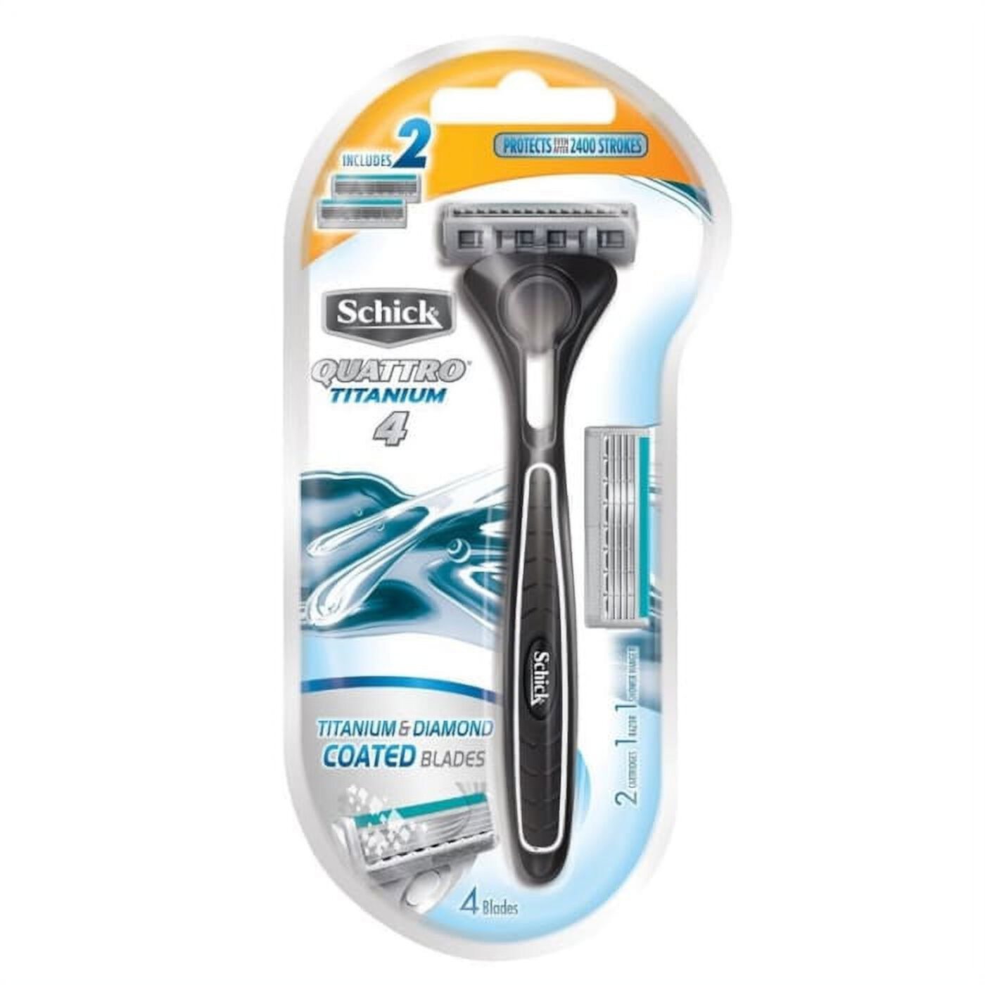 Schick Quattro Razor & Cartridges, Titanium Coated Blades, 1 Razor, 2 Cartridges Schick