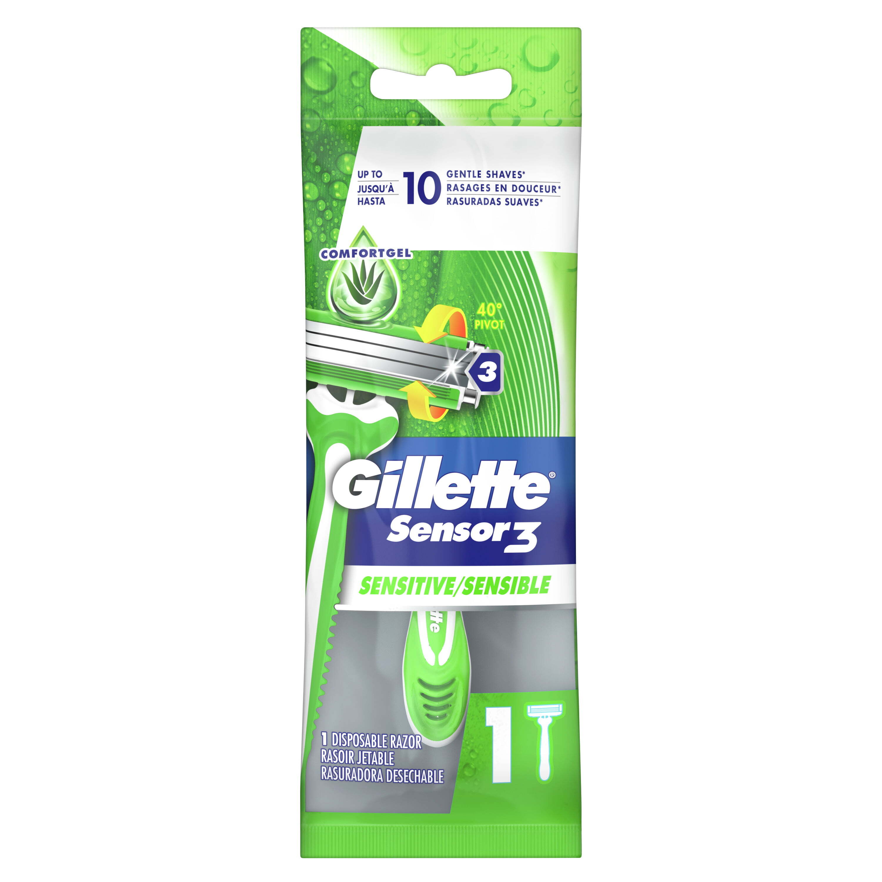 Gillette Sensor3 Sensitive Men's Disposable Razor, 1 Razor, Green Visit the Gillette Store