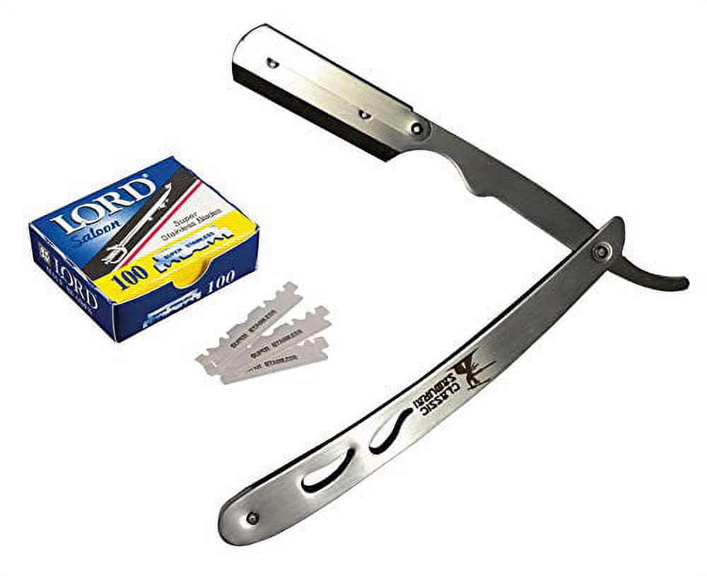 Classic Samurai  Stainless Steel Professional Barber Straight Edge Razor with 100 Lord Single Edge Razor Blades Classic Samurai