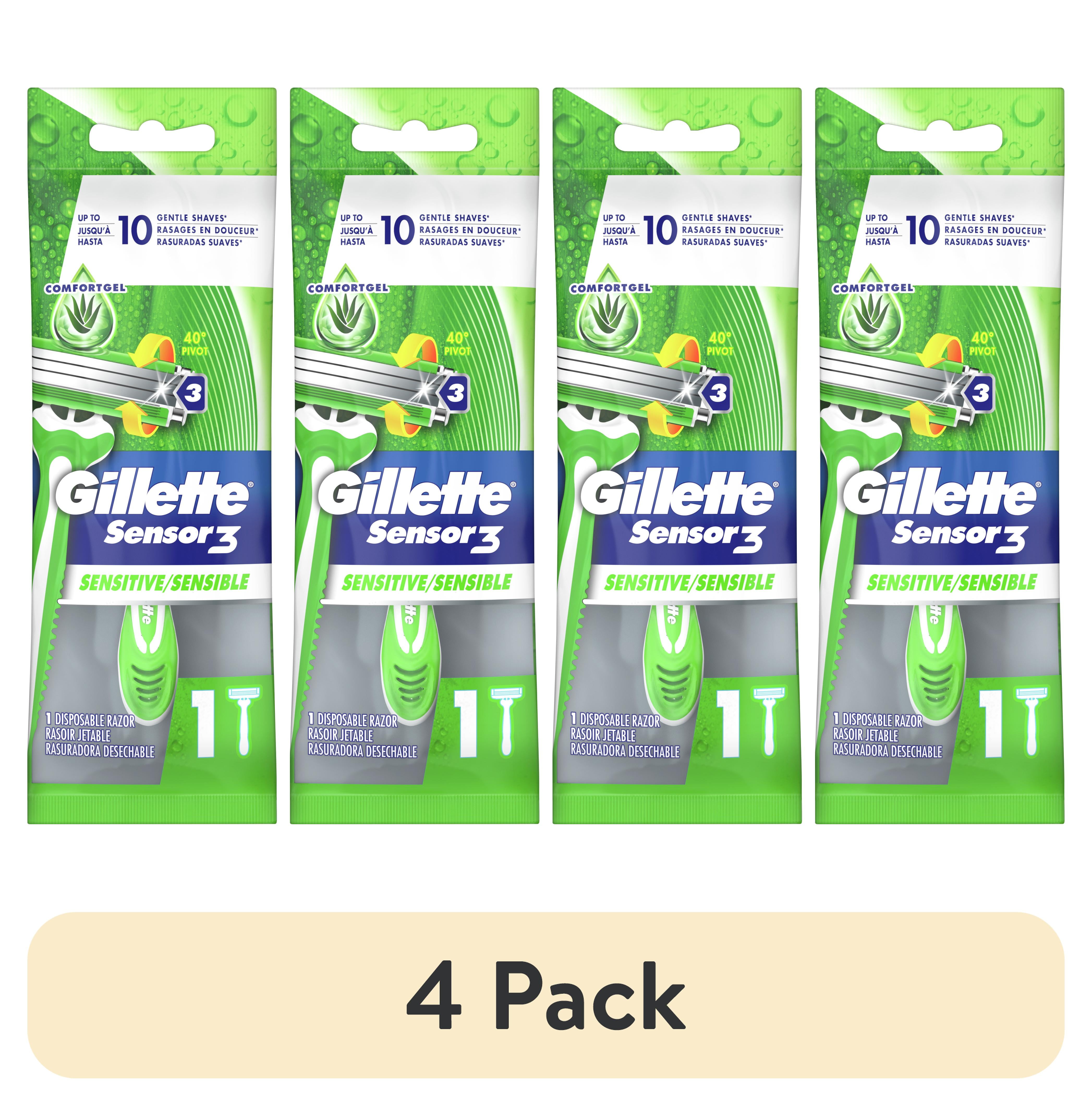 (4 pack) Gillette Sensor3 Sensitive Men's Disposable Razor, 1 Razor, Green Gillette