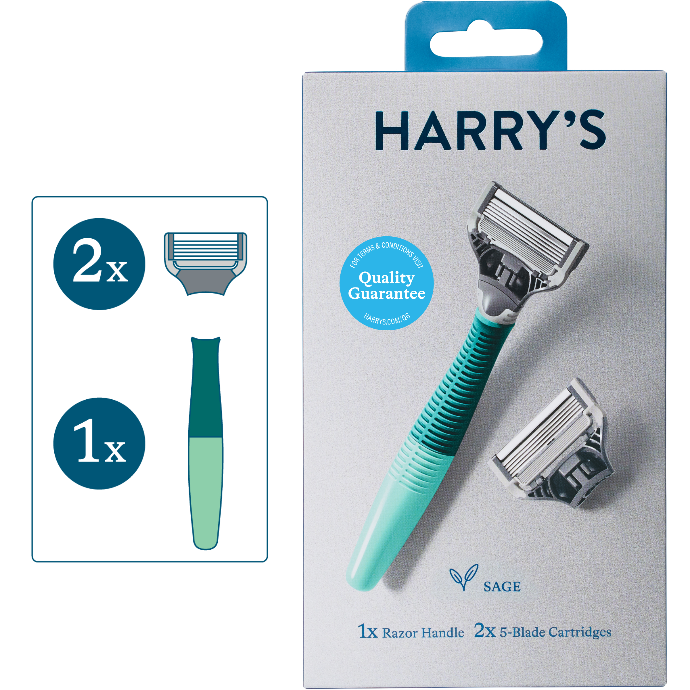 Harry's Men's 5-Blade Manual Razor Handle and 2 Razor Blade Refills, Sage Green Harry's