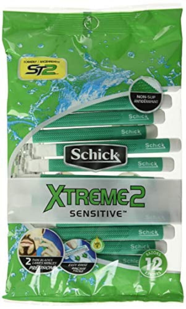 Schick Xtreme 2 Blade Sensitive Skin Disposable Razor for Men, 12 Ct Schick