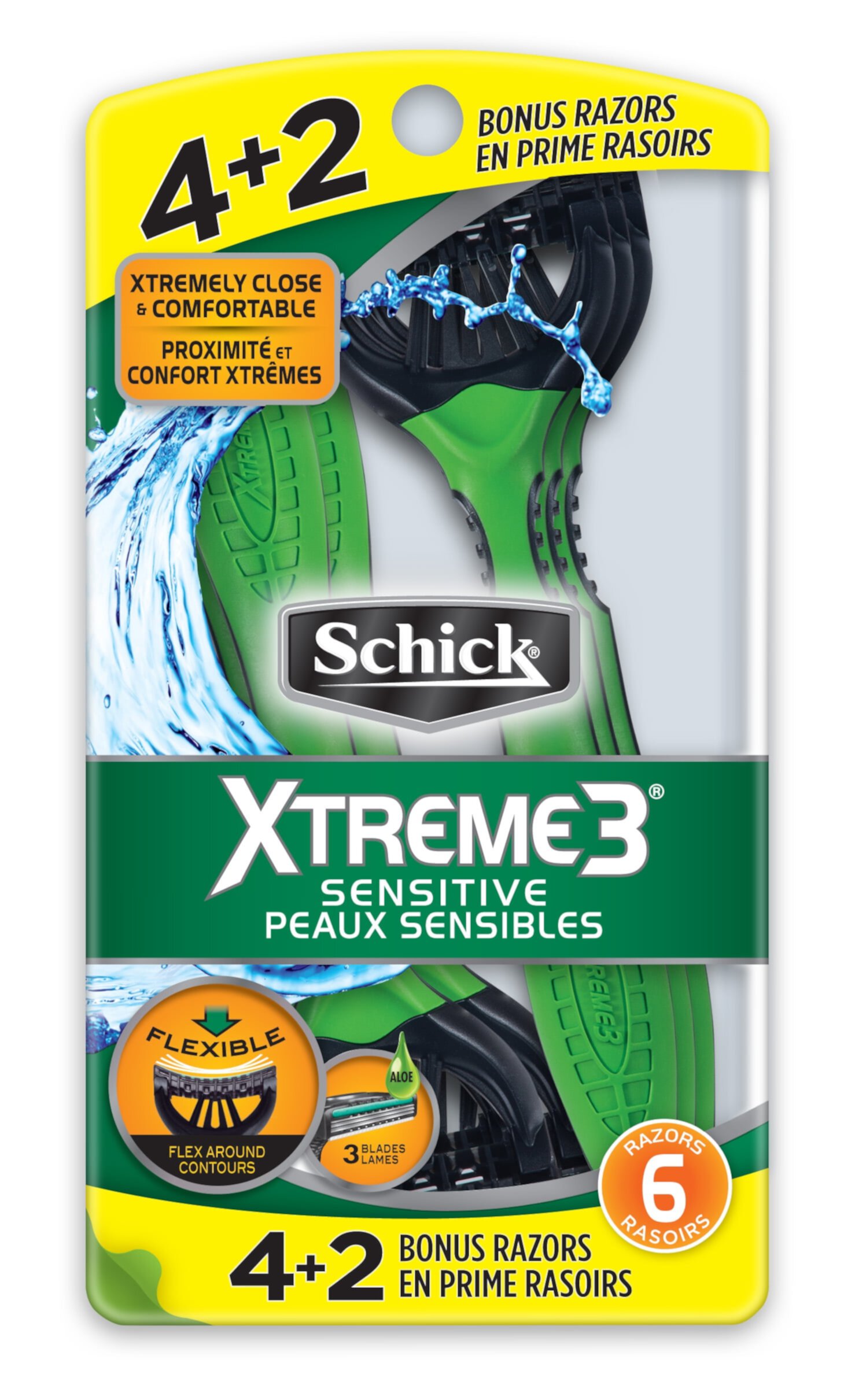 (2 pack) Schick Xtreme 3 Men's Disposable Razor Sensitive 4+2 Bonus Xtreme 3