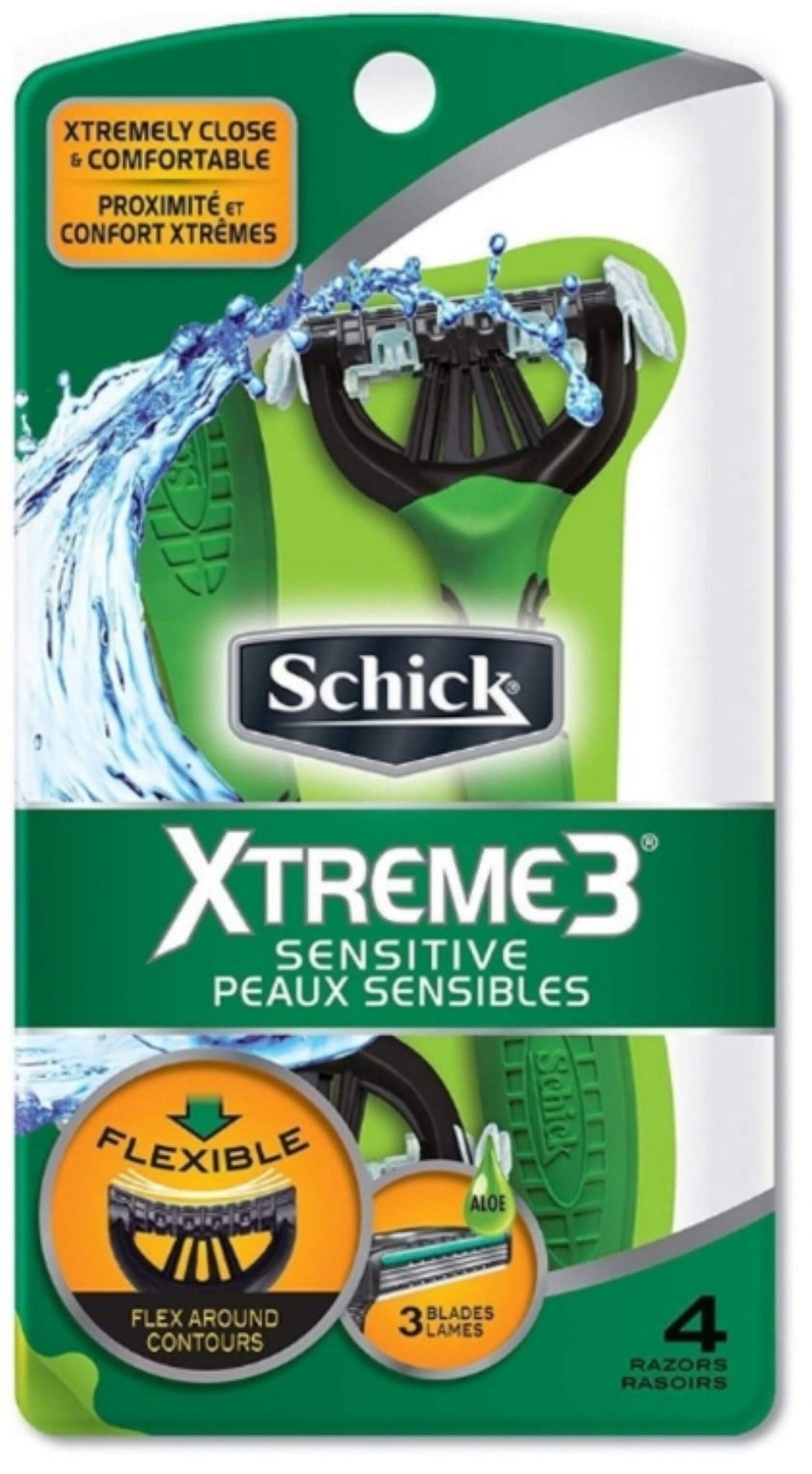 Schick Xtreme 3-Blade Sensitive Mens Disposable Razors, 4 Ct, Sensitive Skin Type Schick