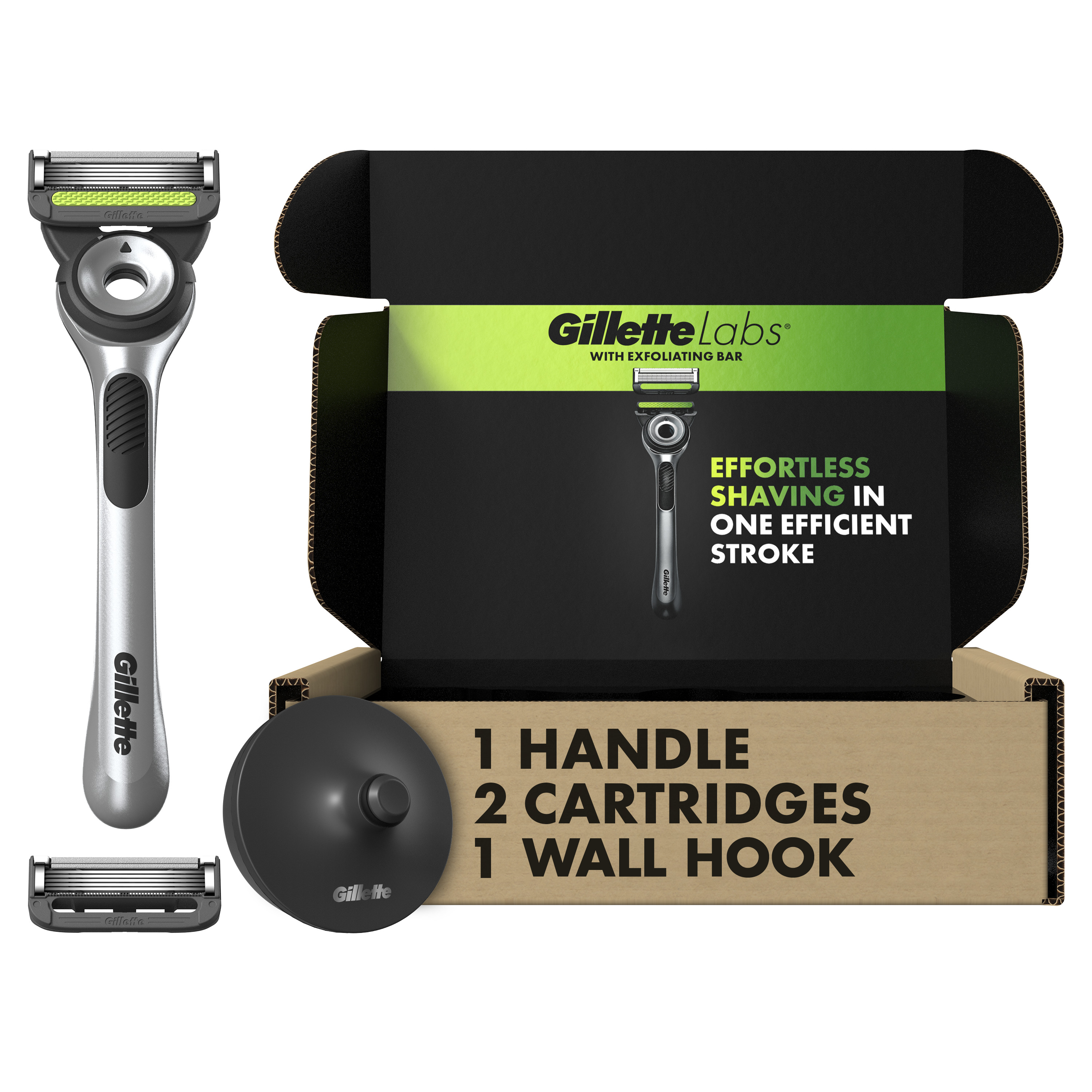 GilletteLabs with Exfoliating Bar by Gillette Men's Razor Set - 1 Handle, 2 Razor Blade Refills, Wall Hook, and a Premium Magnetic Stand Gillette