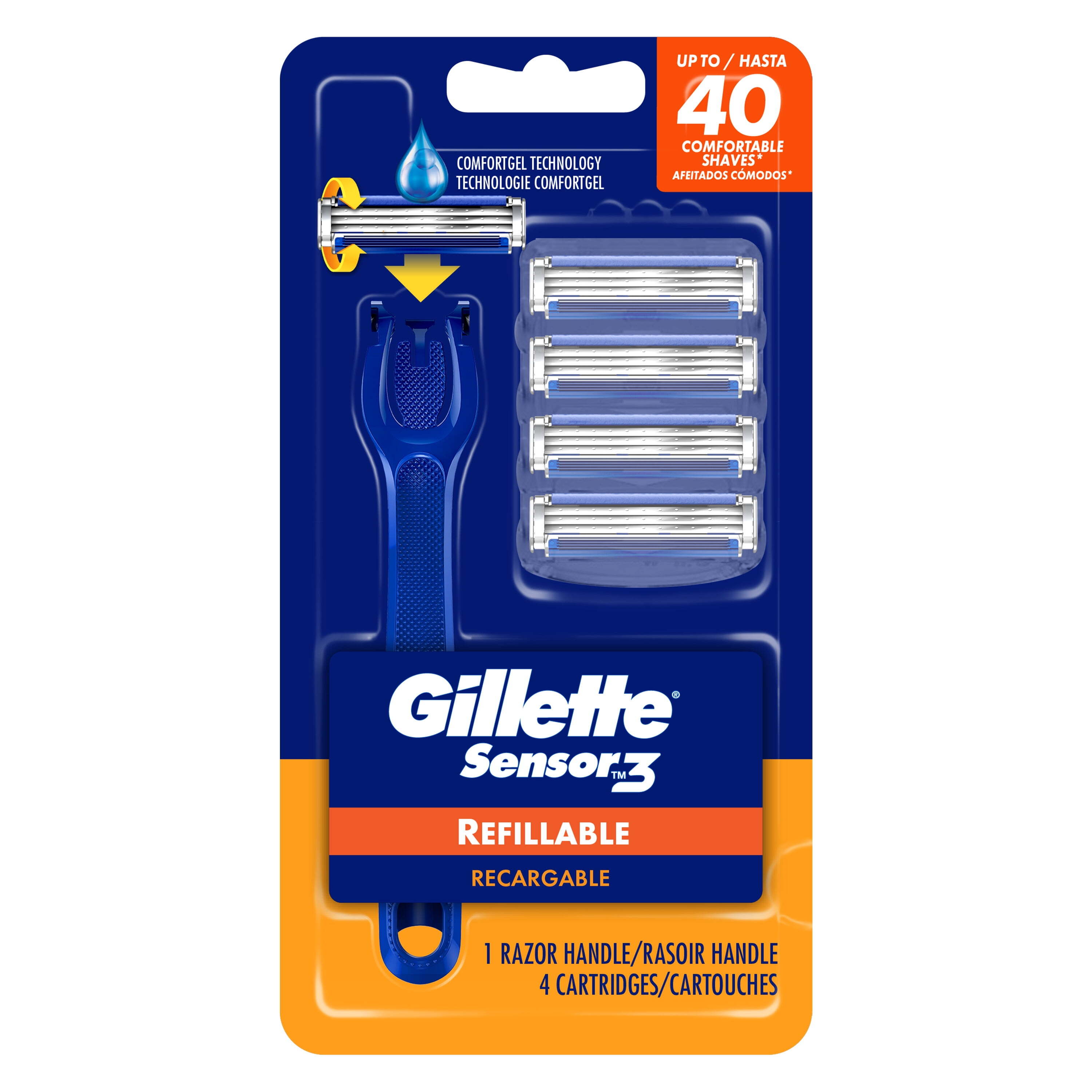 Gillette Sensor3 Refillable Razor for Men, 1 Shaving Razor Handle & 4 Blade Refills, Blue Visit the Gillette Store