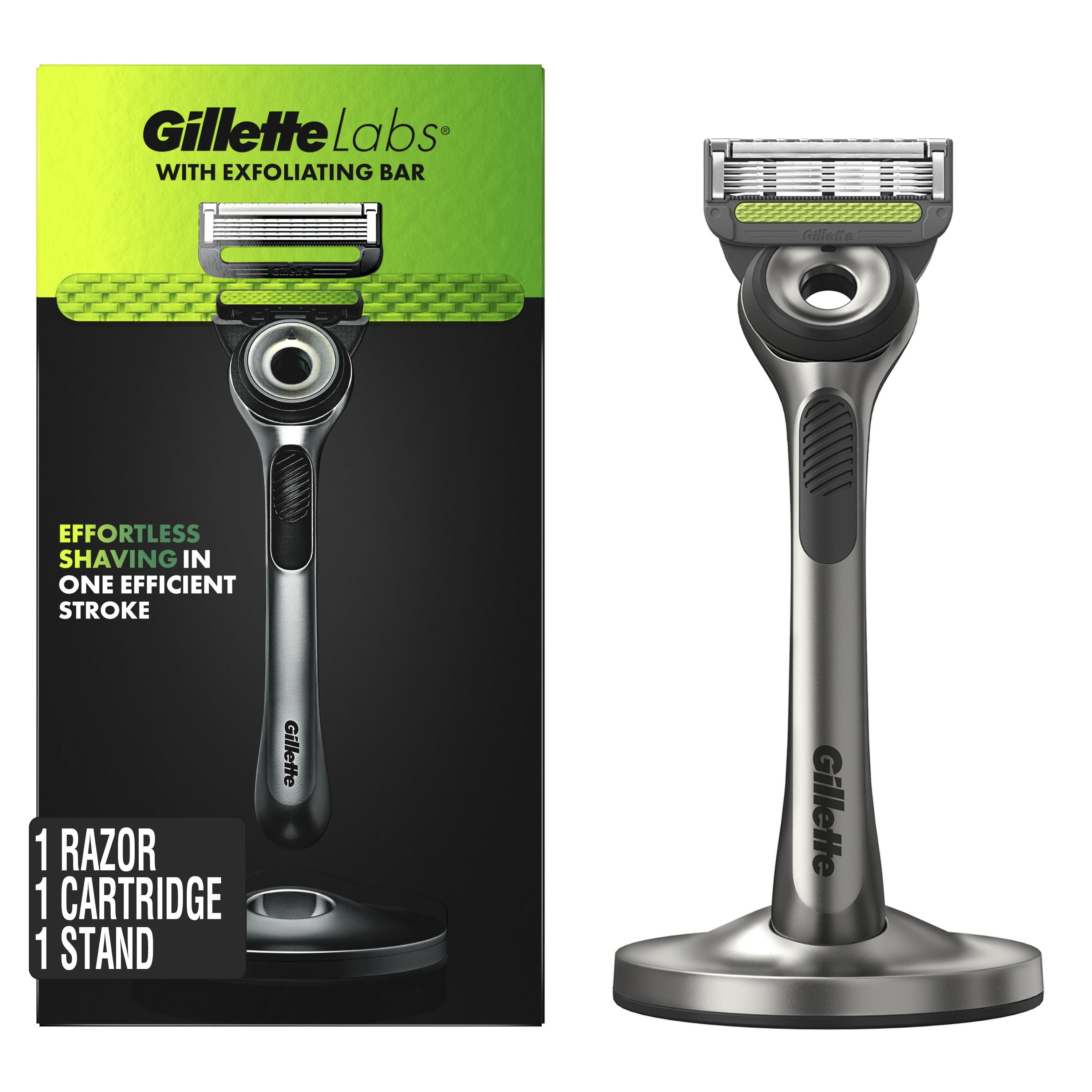 Gillette Labs with Exfoliating Bar Men's Razor - 1 Handle, 1 Blade Refill and Premium Stand, Silver Gillette