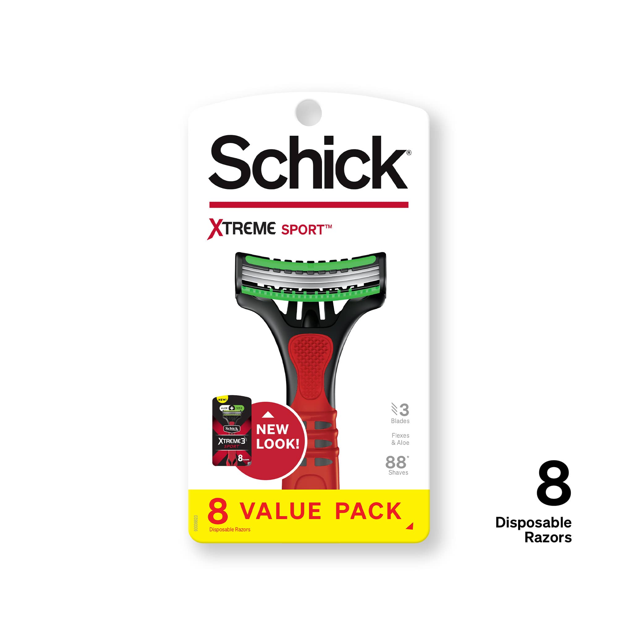 Schick Xtreme 3-Blade Sport Disposable Razors, 8 Ct, Flexible Blade Technology, Aloe Vera & Vitamin E Comfort Strip Helps Prevent Skin Irritation Schick